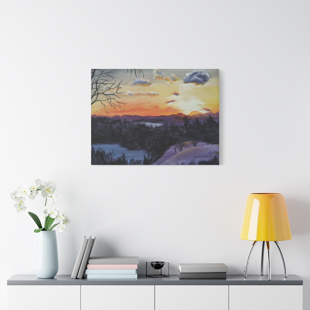 EVENING IN THE SHANDOAH VALLY - Sunset Winter Landscape Canvas Print — Matte Stretched Wall Art