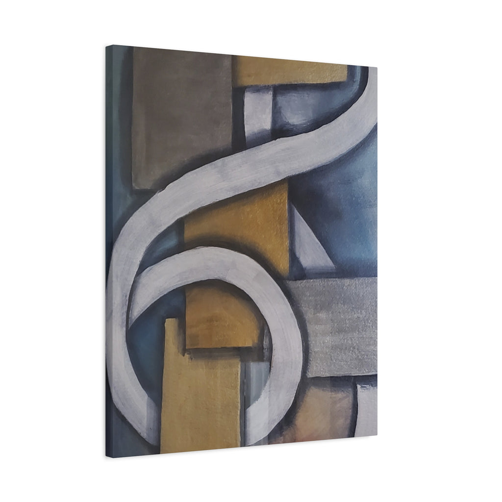 METALIC BLOCKS - Abstract Geometric Matte Canvas Print — Modern Blue & Gold Wall Art