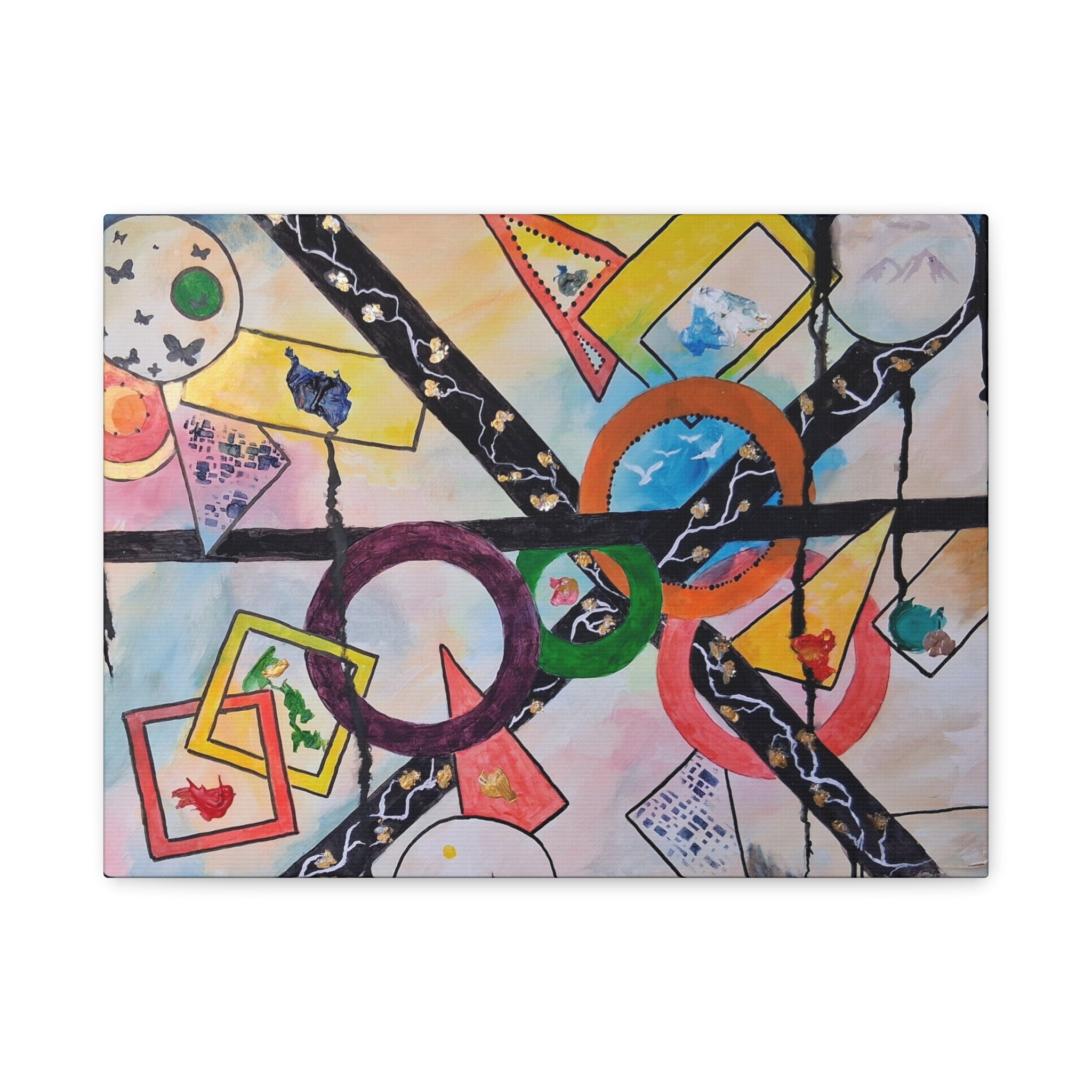 SERCHING FOR GREATNESS - Abstract Geometric Canvas Print — Colorful Rings & Cards Matte Stretched Wall Art
