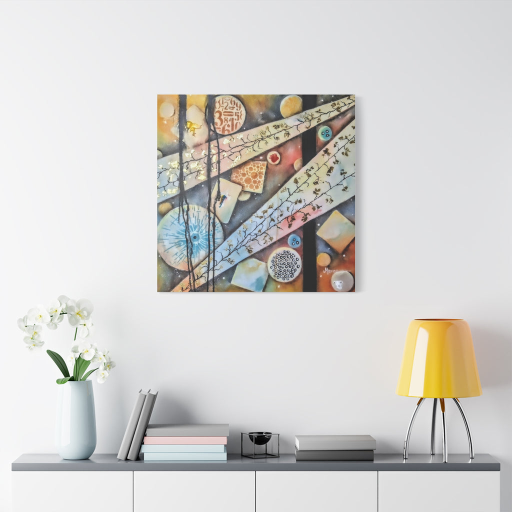 GOLDEN CARTOGRAPHY OF THE UNSEEN - Abstract Botanical Geometry Canvas Print – Modern Stretched Wall Art