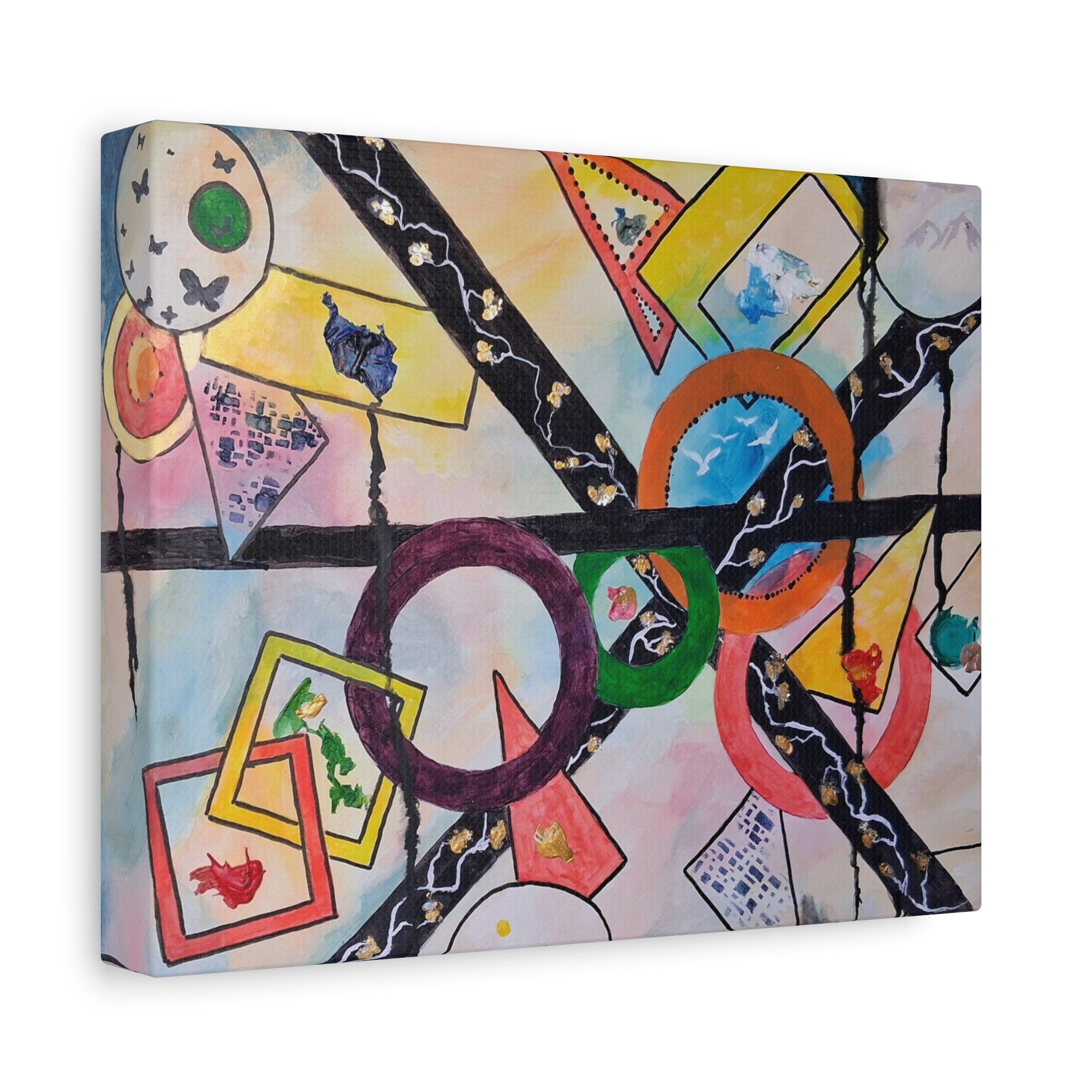 SERCHING FOR GREATNESS - Abstract Geometric Canvas Print — Colorful Rings & Cards Matte Stretched Wall Art