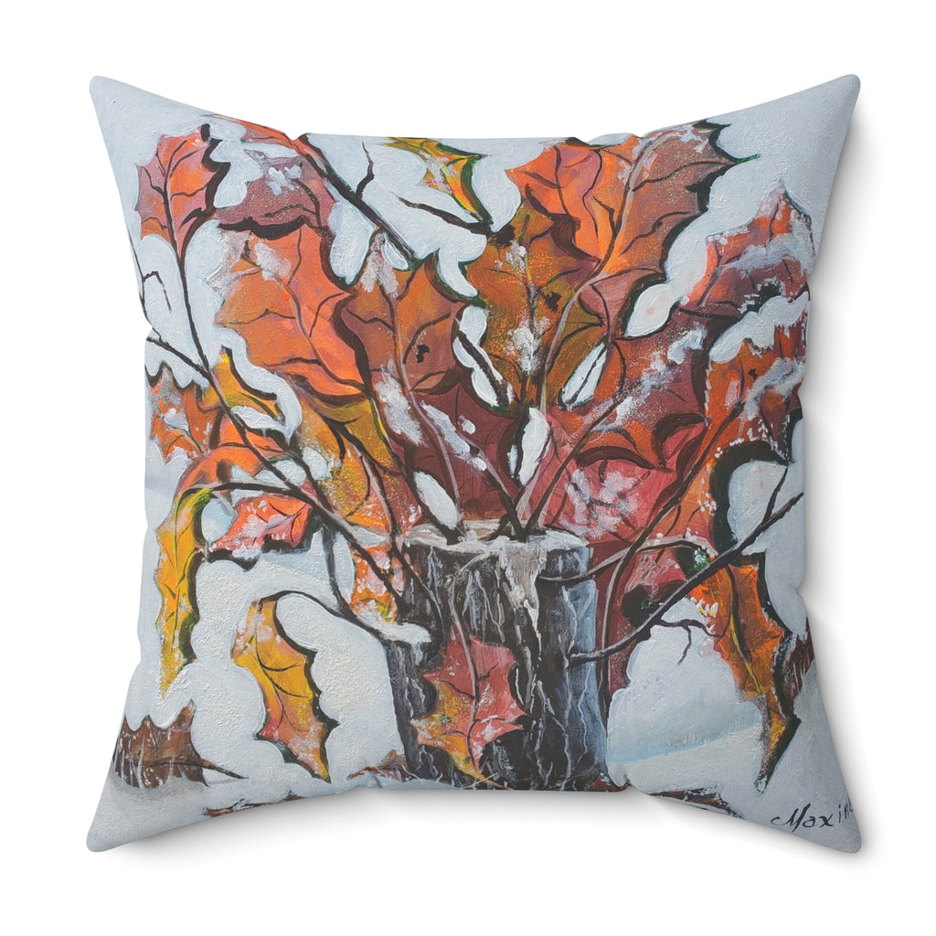 Autumn Branches Square Pillow — Watercolor Fall Leaves Decorative Throw Pillow