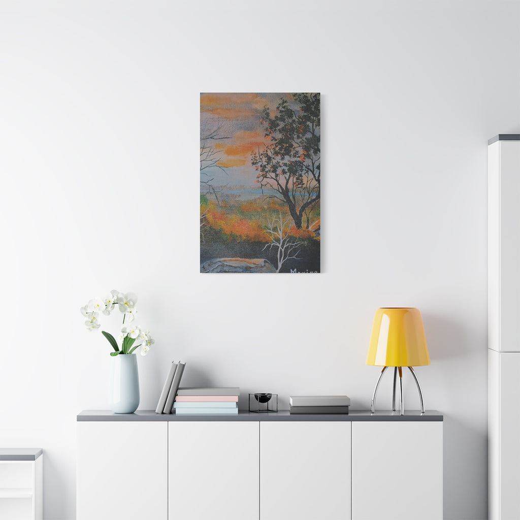 EVENING NEAR THE HUDSON RIVER - Sunset Landscape Canvas Print — Seaside Tree Matte Stretched Wall Art