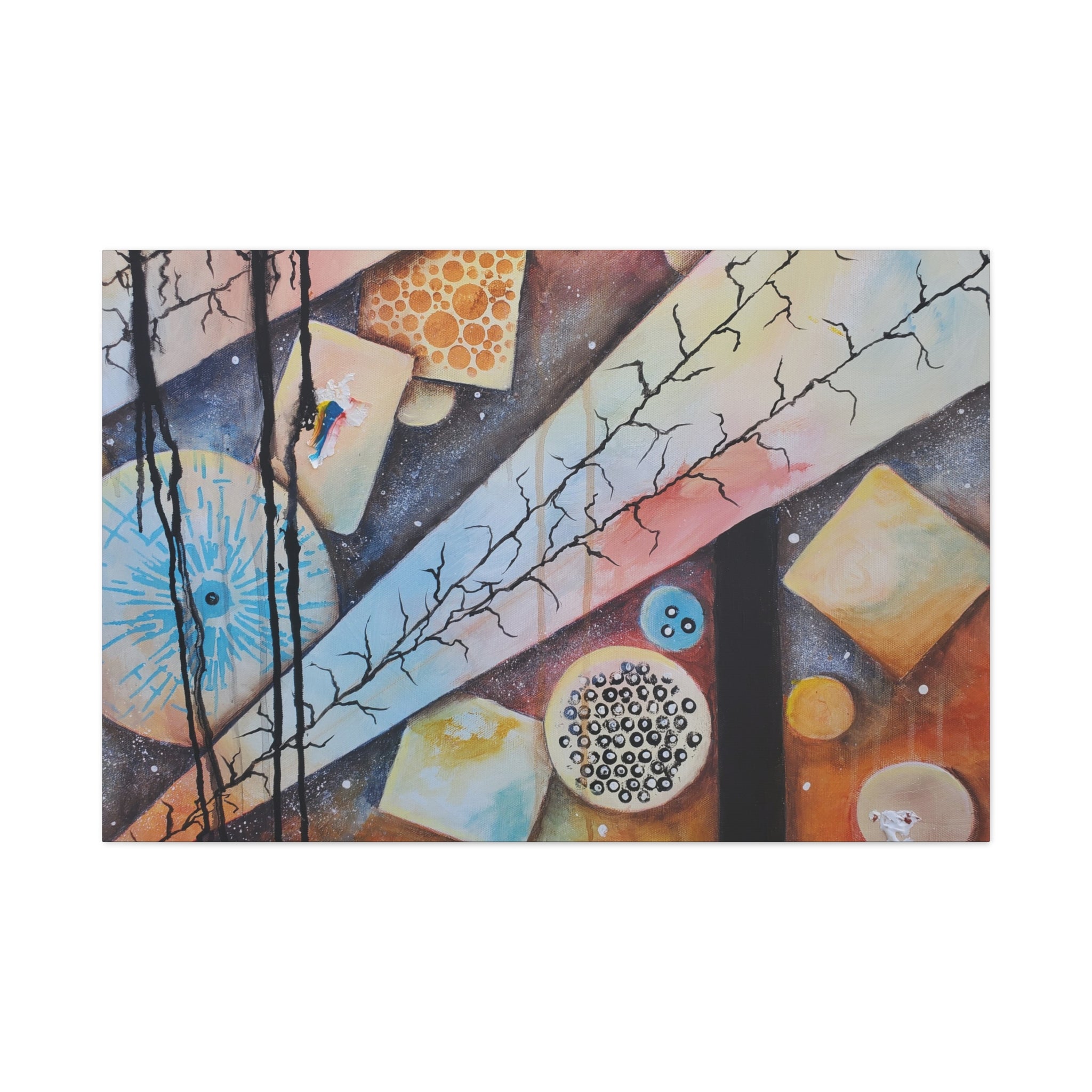 GOLDEN CARTOGRAPHY - DRIFT OF THE BLUE REALM - Abstract Cosmic Geometry Matte Canvas Print - Stretched 1.25"
