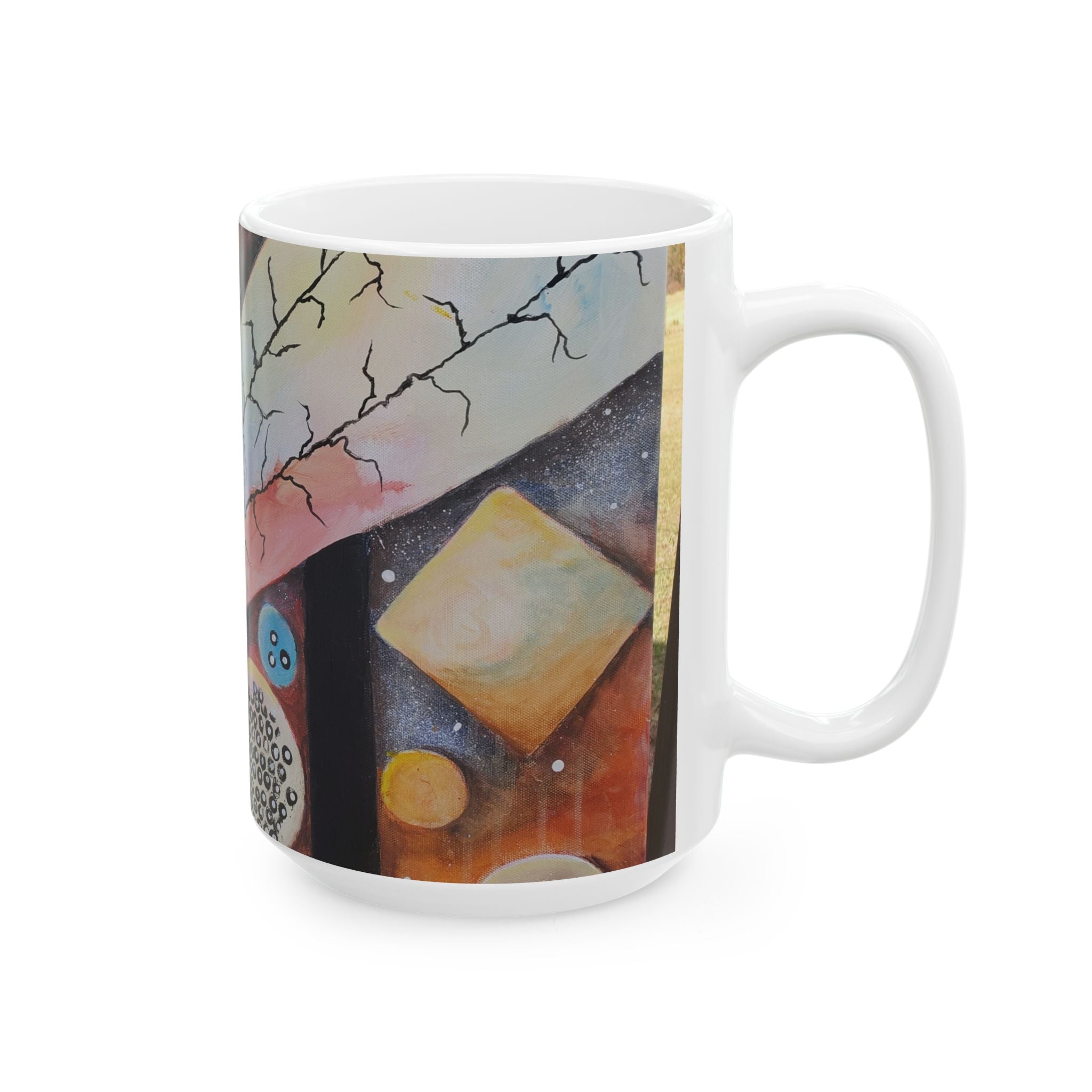 GOLDEN CARTOGRAPHY II- DRIFT OF THE BLUE REALM - Abstract Nature Ceramic Mug (11oz/15oz)
