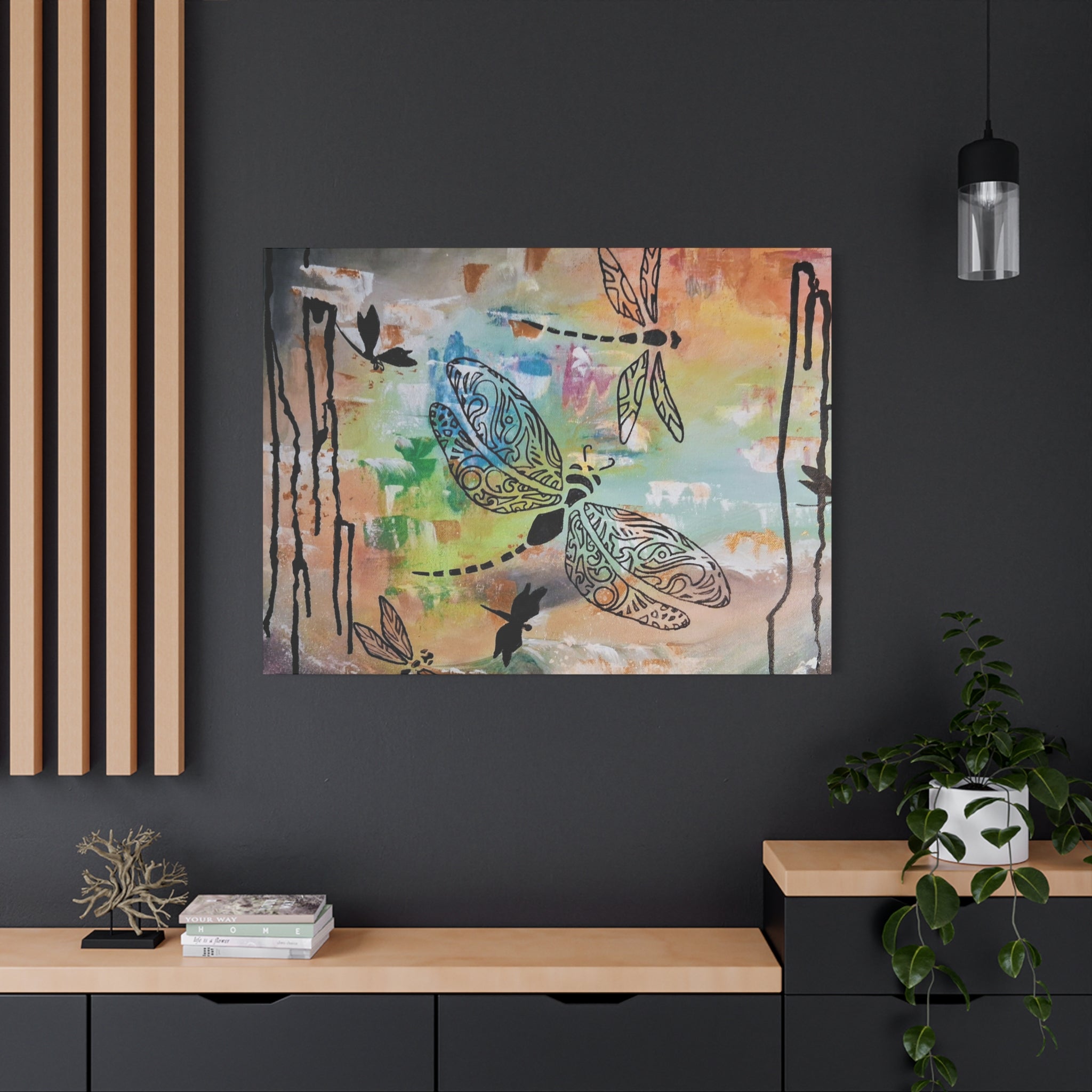 Dragonfly Wall Art Canvas — Colorful Boho Stretched Canvas Print