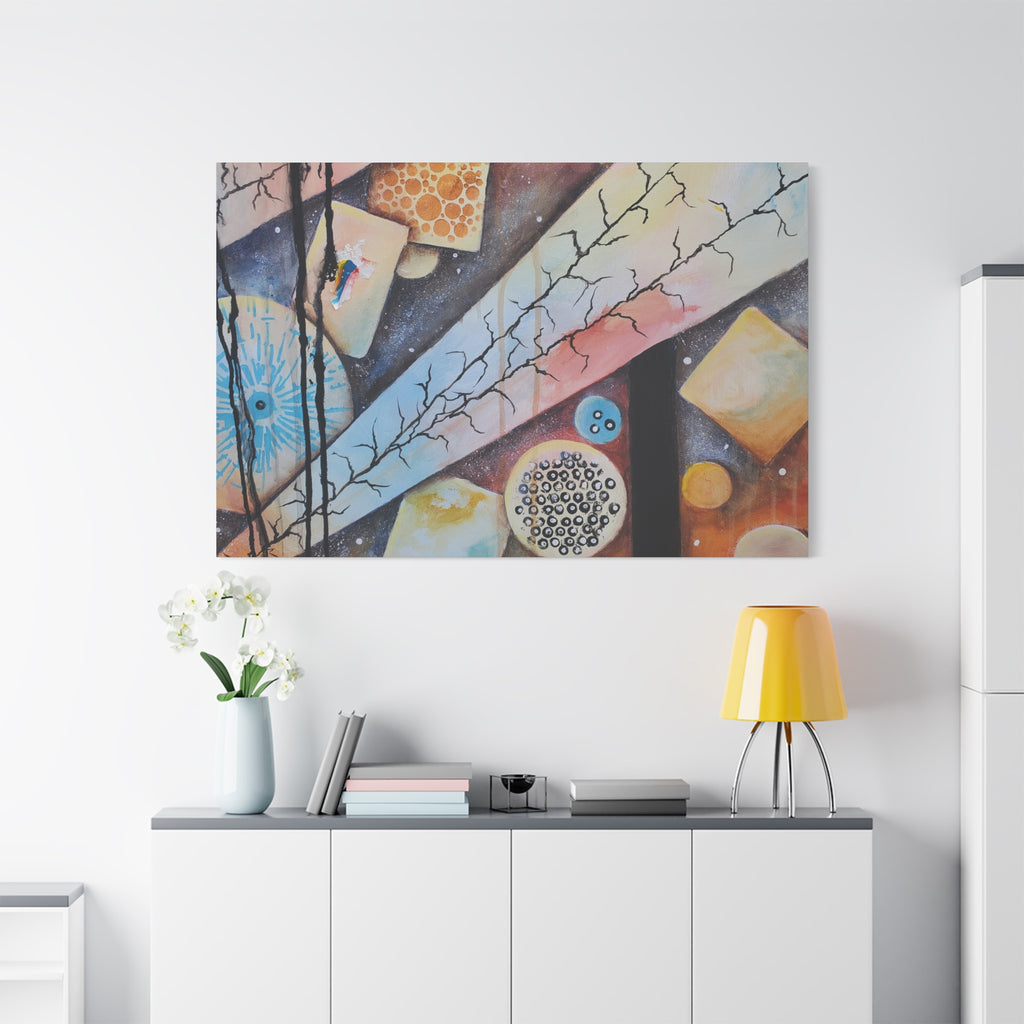 GOLDEN CARTOGRAPHY - DRIFT OF THE BLUE REALM - Abstract Geometric Canvas Art - Pastel Galaxy Stretched Matte Print