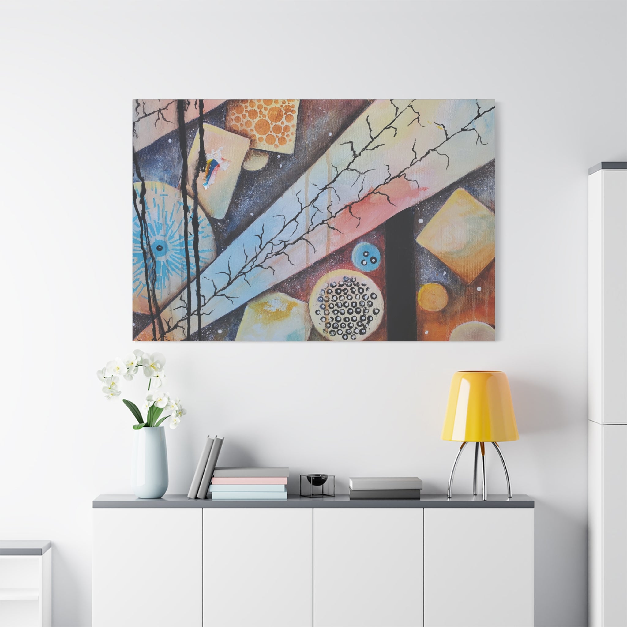 GOLDEN CARTOGRAPHY - DRIFT OF THE BLUE REALM - Abstract Geometric Canvas Art - Pastel Galaxy Stretched Matte Print