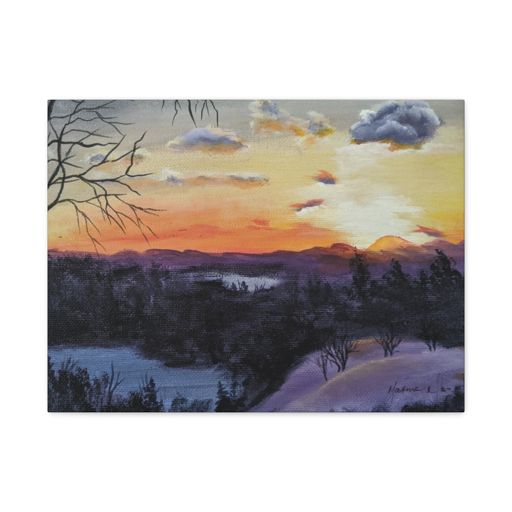EVENING IN THE SHANDOAH VALLY - Sunset Winter Landscape Canvas Print — Matte Stretched Wall Art