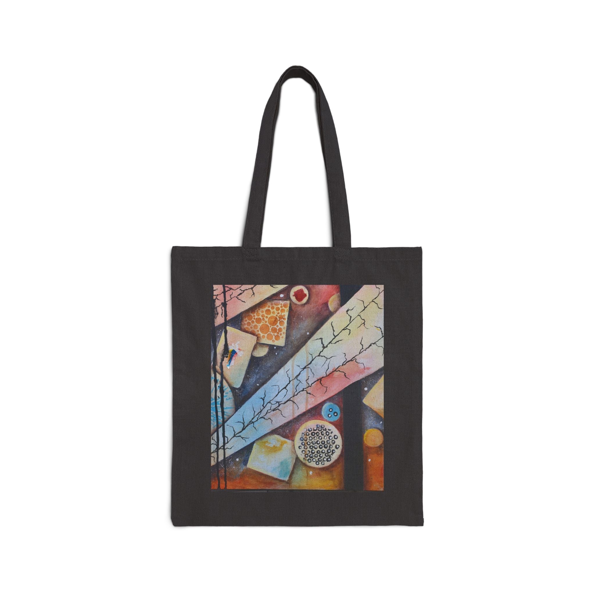 GOLDEN CARTOGRAPHY OF THE BLUE REALM - Abstract Brunch Canvas Tote Bag — Colorful Abstract Print