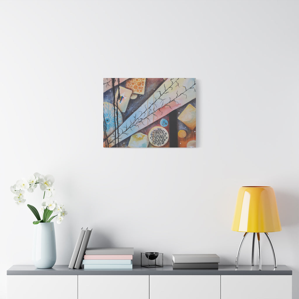 GOLDEN CARTOGRAPHY - DRIFT OF THE BLUE REALM - Abstract Geometric Canvas Art - Pastel Galaxy Stretched Matte Print