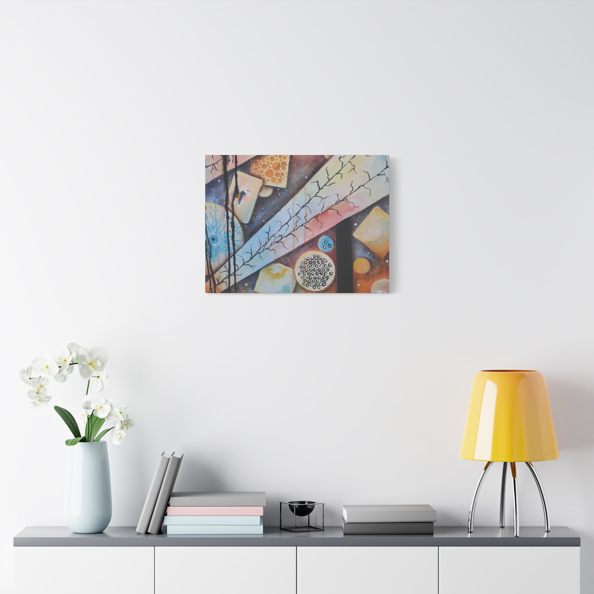 GOLDEN CARTOGRAPHY - DRIFT OF THE BLUE REALM - Abstract Geometric Canvas Art - Pastel Galaxy Stretched Matte Print