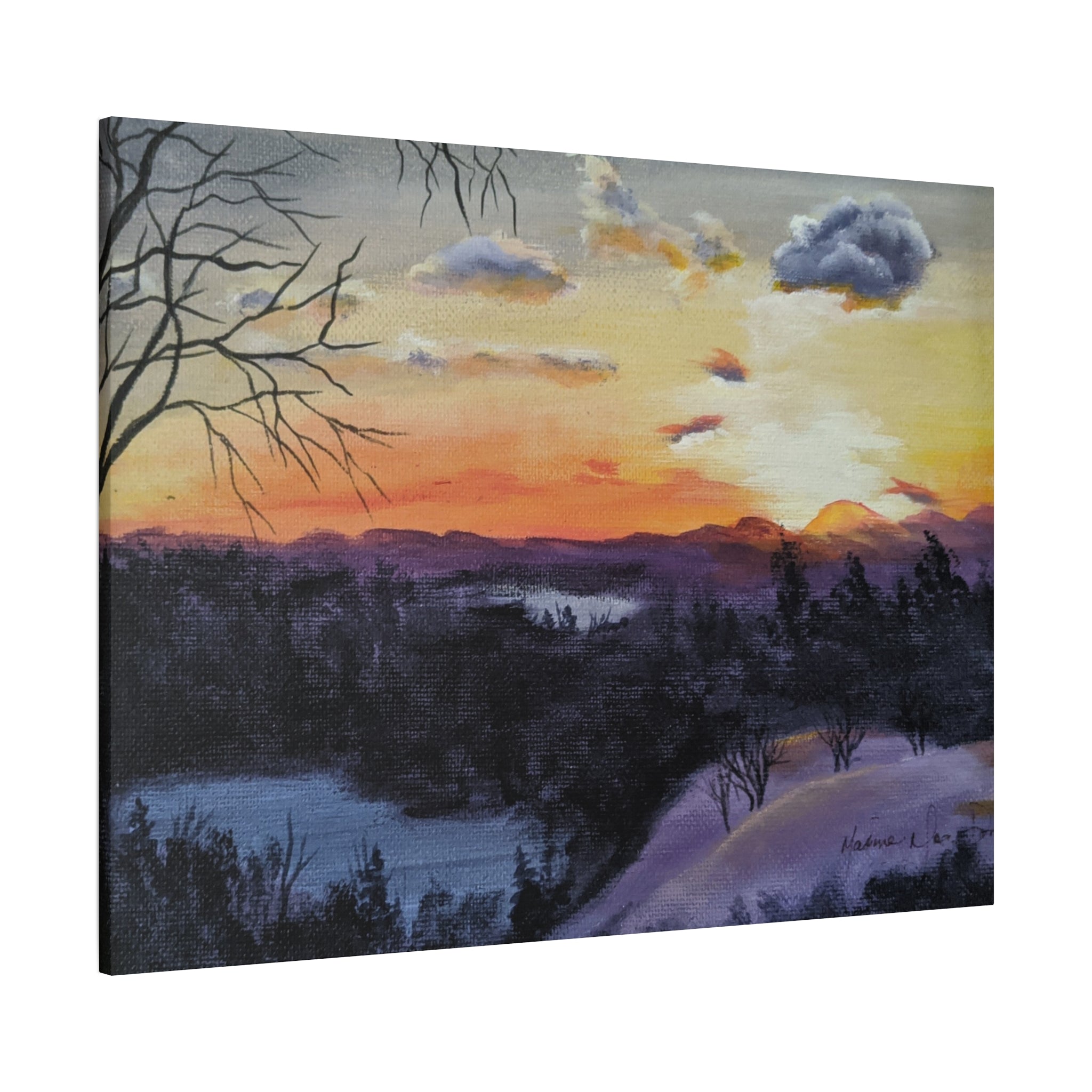 EVENING IN THE SHANDOAH VALLY - Sunset Winter Landscape Canvas Print — Matte Stretched Wall Art