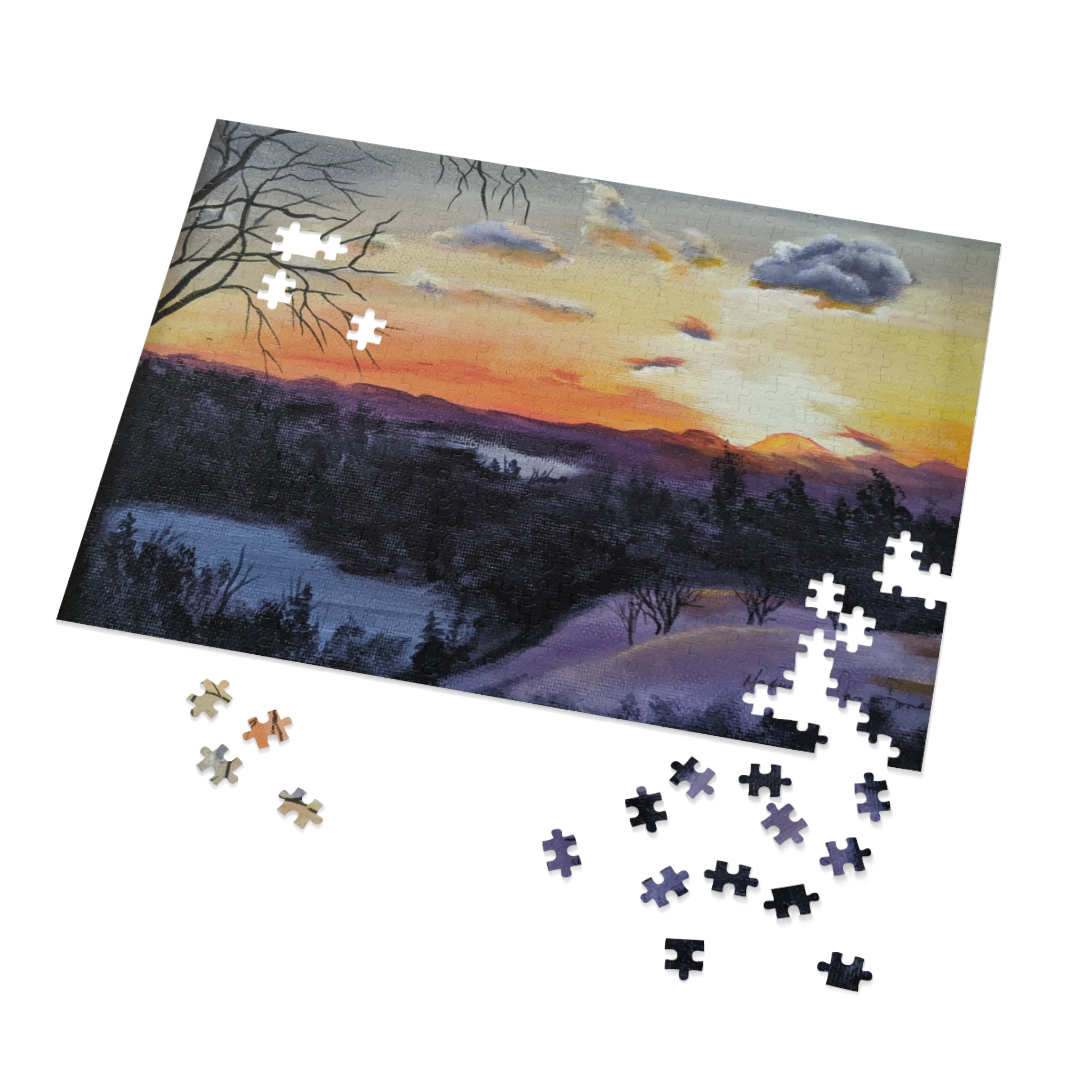 EVENING IN THE SHANDOAH VALLEY - Sunset Winter Landscape Puzzle — 500-Piece Jigsaw with Tin Gift Box
