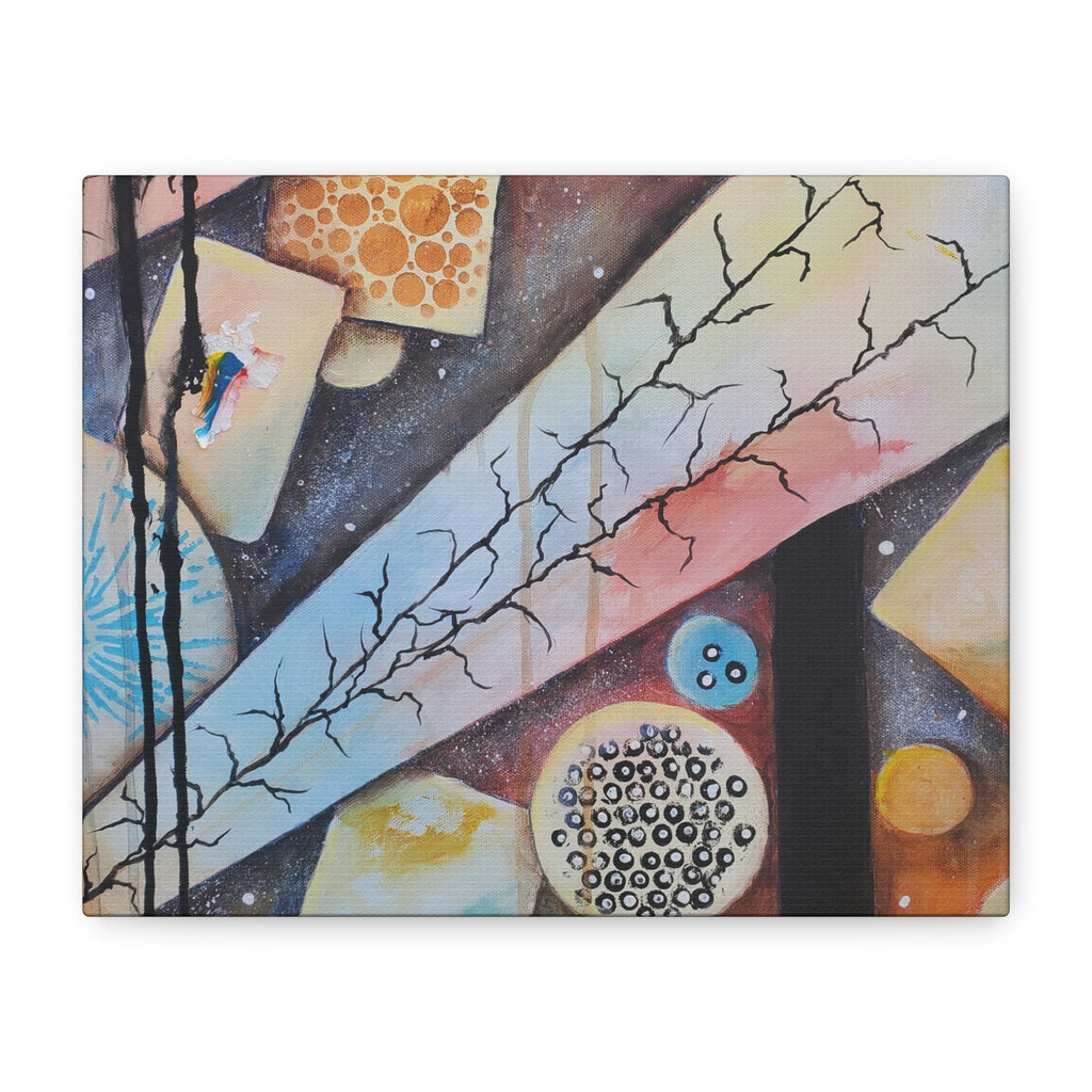 GOLDEN CARTOGRAPHY - DRIFT OF THE BLUE REALM - Abstract Geometric Canvas Art - Pastel Galaxy Stretched Matte Print