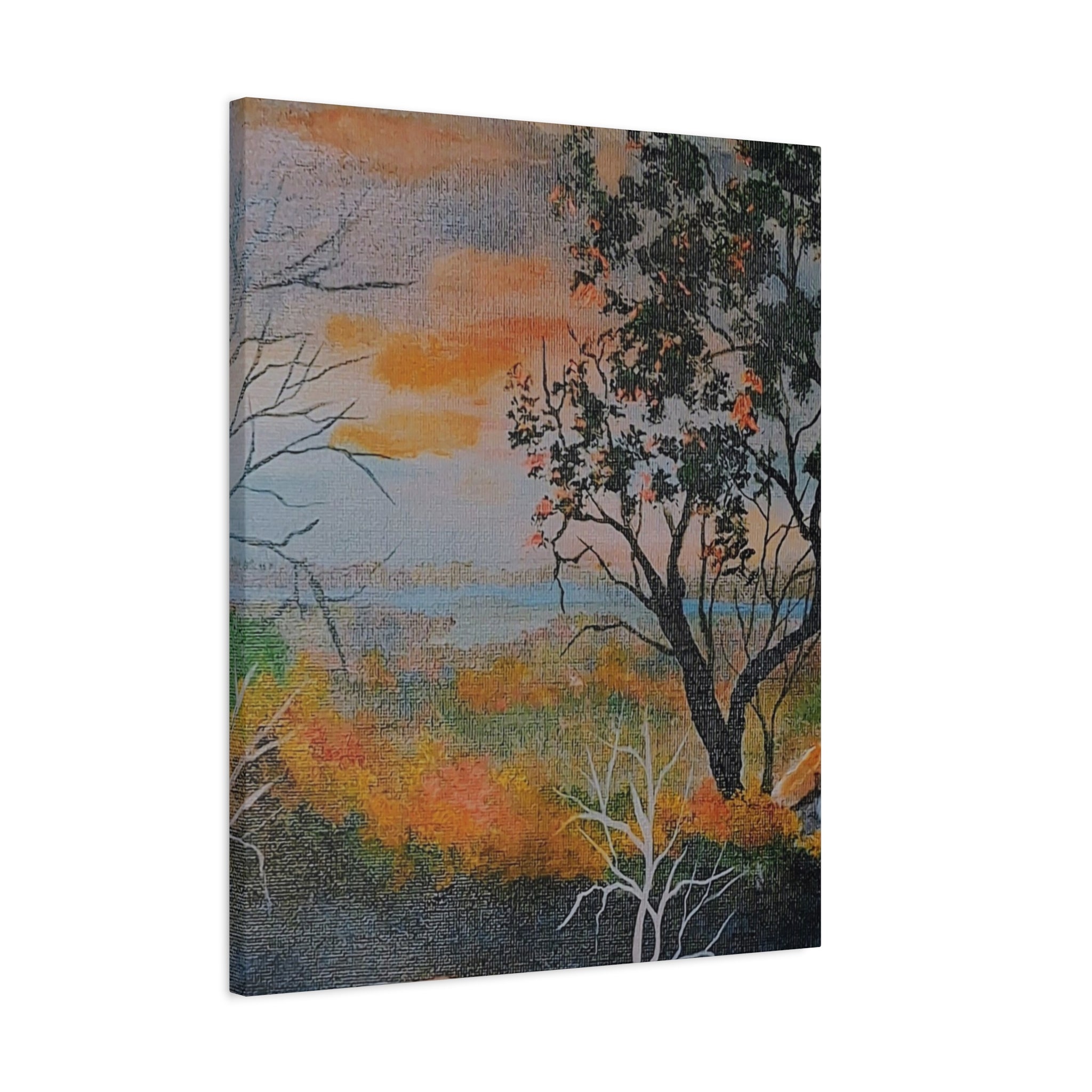 EVENING NEAR THE HUDSON RIVER - Sunset Landscape Canvas Print — Seaside Tree Matte Stretched Wall Art