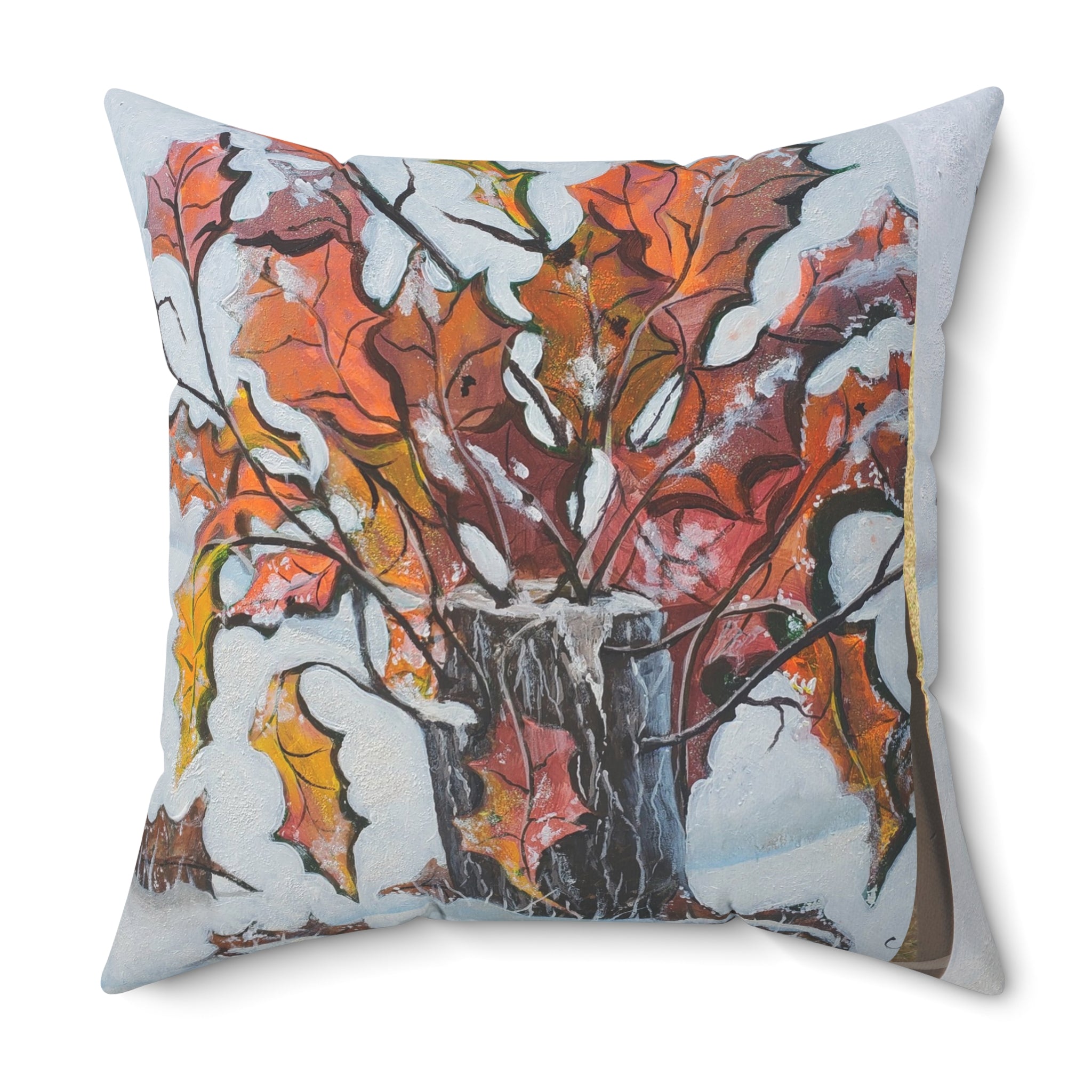 Autumn Branches Square Pillow — Watercolor Fall Leaves Decorative Throw Pillow