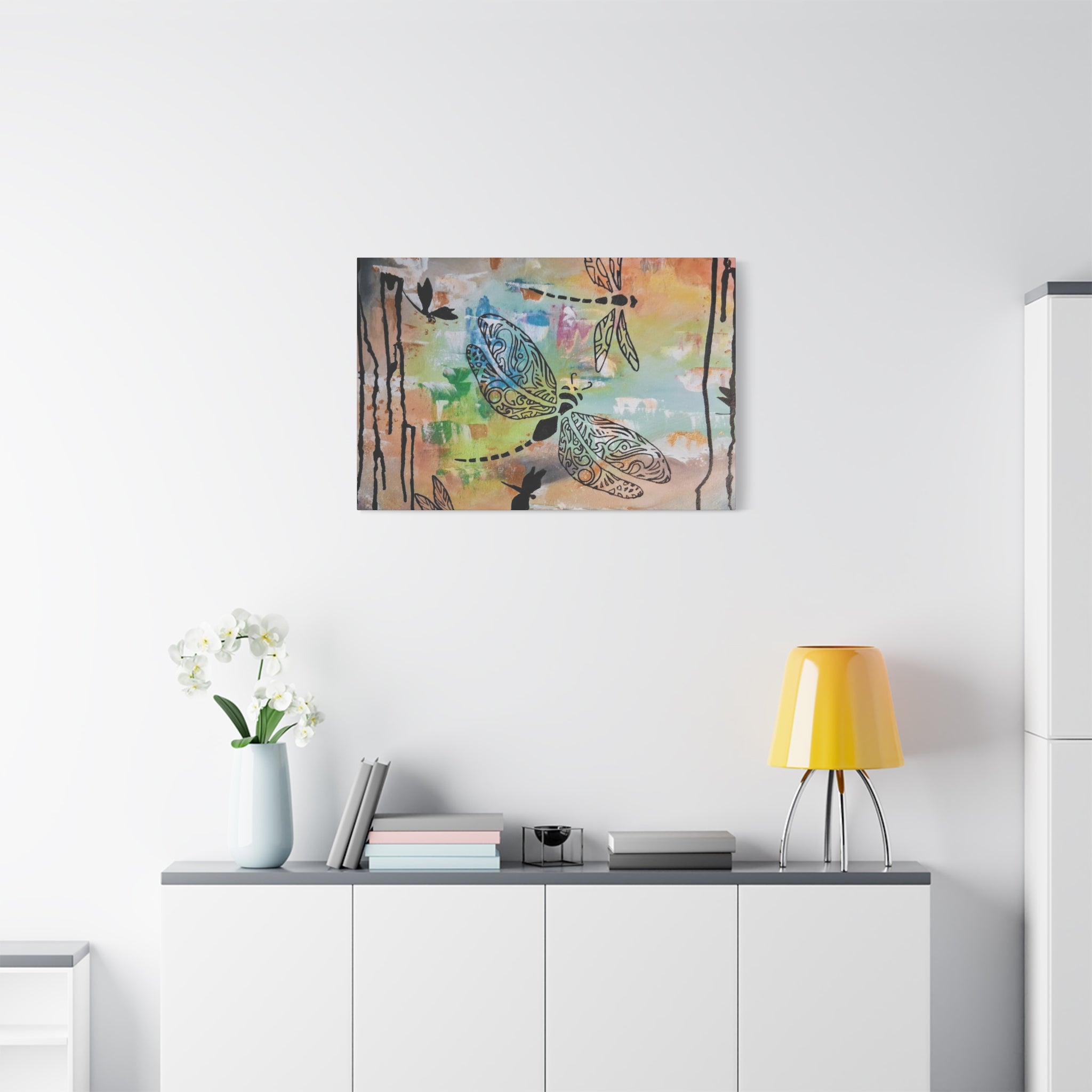 Dragonfly Wall Art Canvas — Colorful Boho Stretched Canvas Print