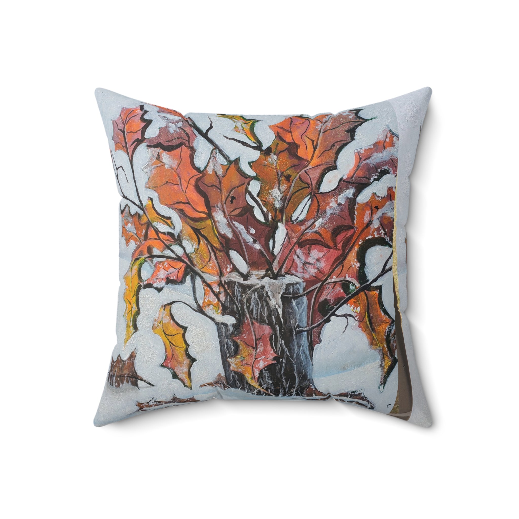 Autumn Branches Square Pillow — Watercolor Fall Leaves Decorative Throw Pillow