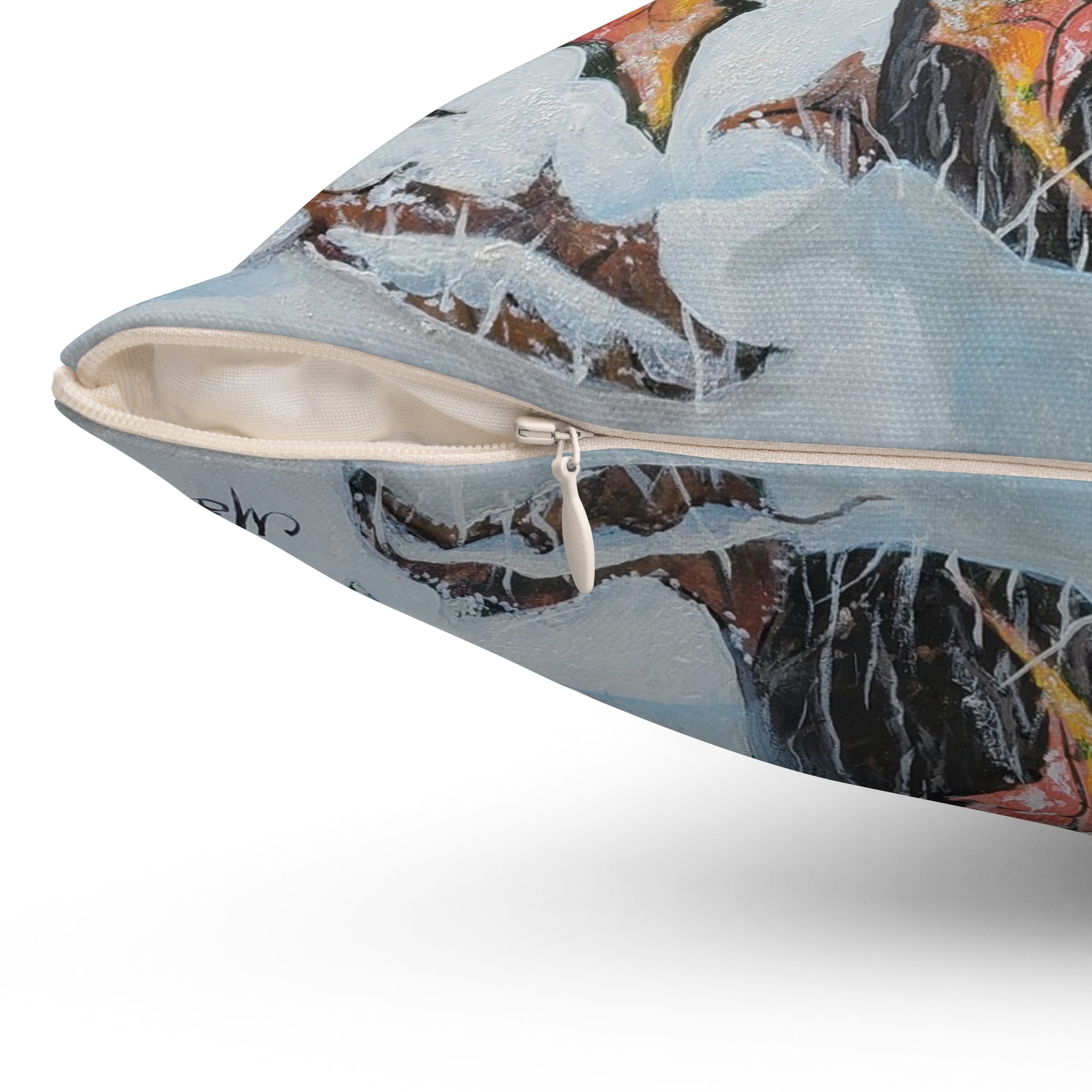 Autumn Branches Square Pillow — Watercolor Fall Leaves Decorative Throw Pillow