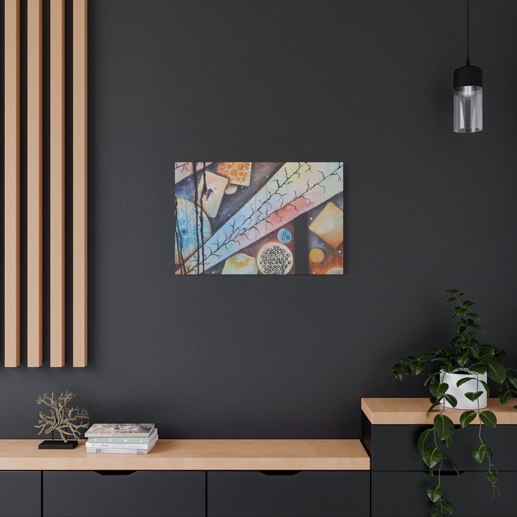 GOLDEN CARTOGRAPHY - DRIFT OF THE BLUE REALM - Abstract Geometric Canvas Art - Pastel Galaxy Stretched Matte Print