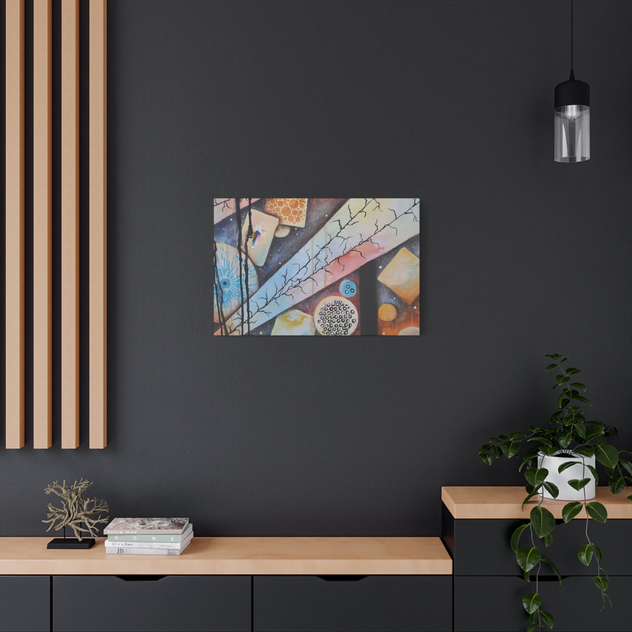 GOLDEN CARTOGRAPHY - DRIFT OF THE BLUE REALM - Abstract Geometric Canvas Art - Pastel Galaxy Stretched Matte Print
