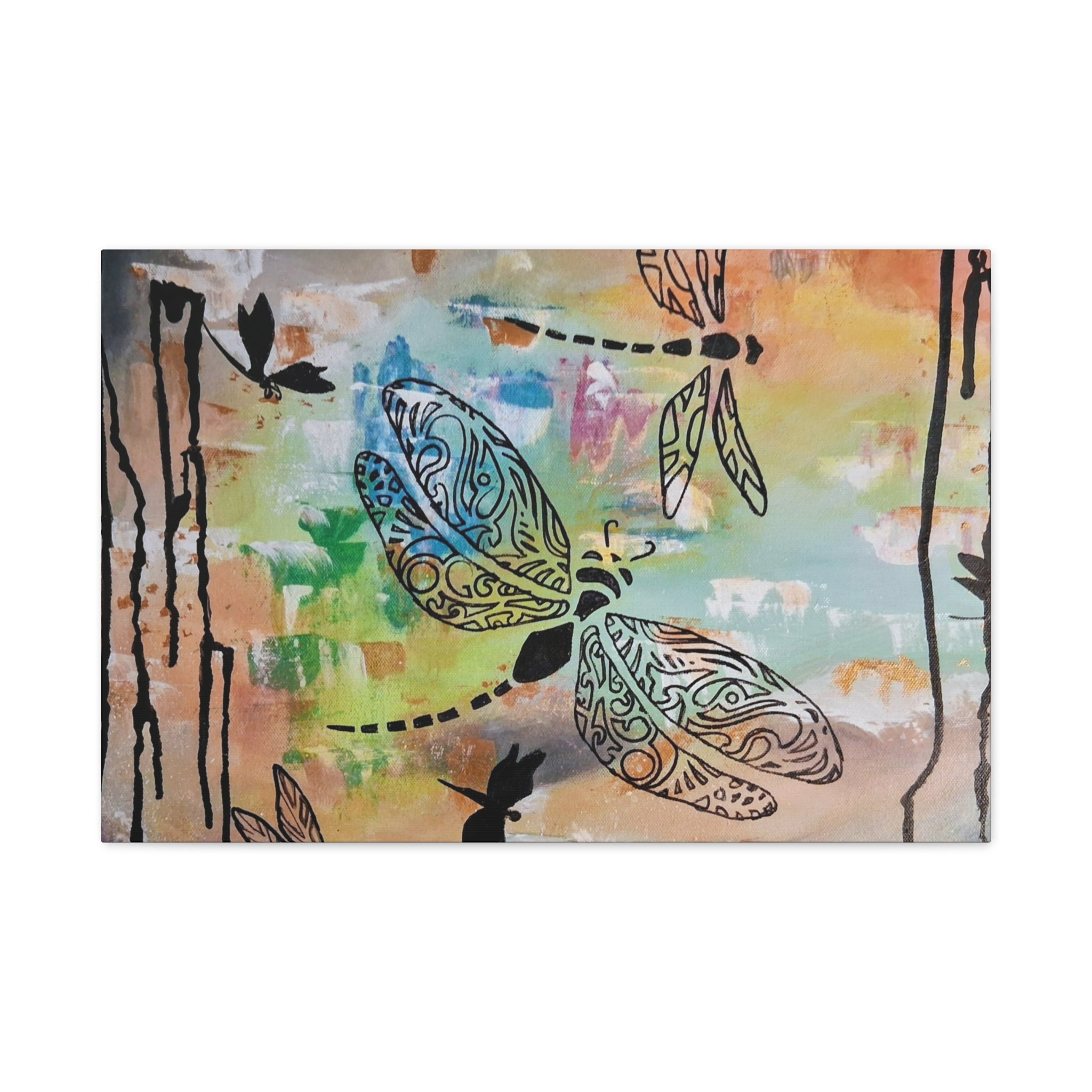 Dragonfly Wall Art Canvas — Colorful Boho Stretched Canvas Print