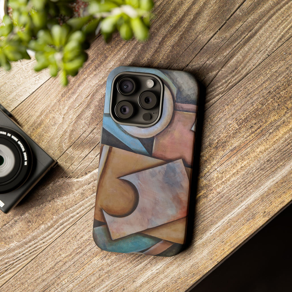 Abstract Geometric Tough Phone Case – Modern Cubist Art Protection