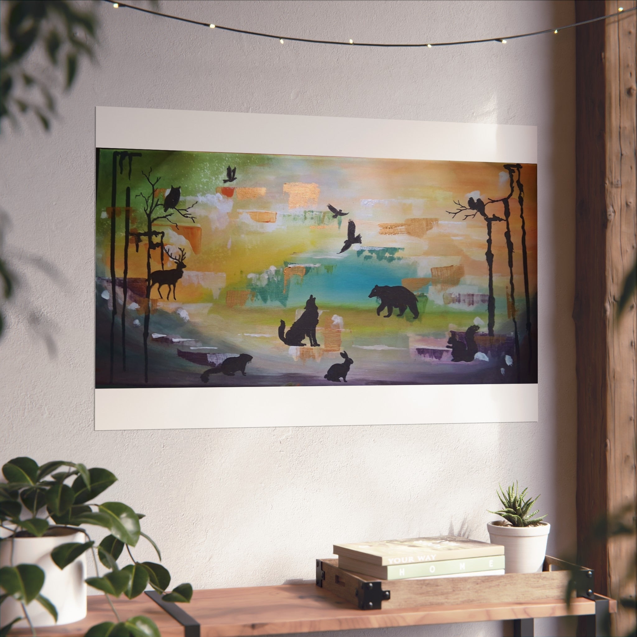 Wildlife Silhouette Fine Art Poster — Forest Animals Sunset Wall Art