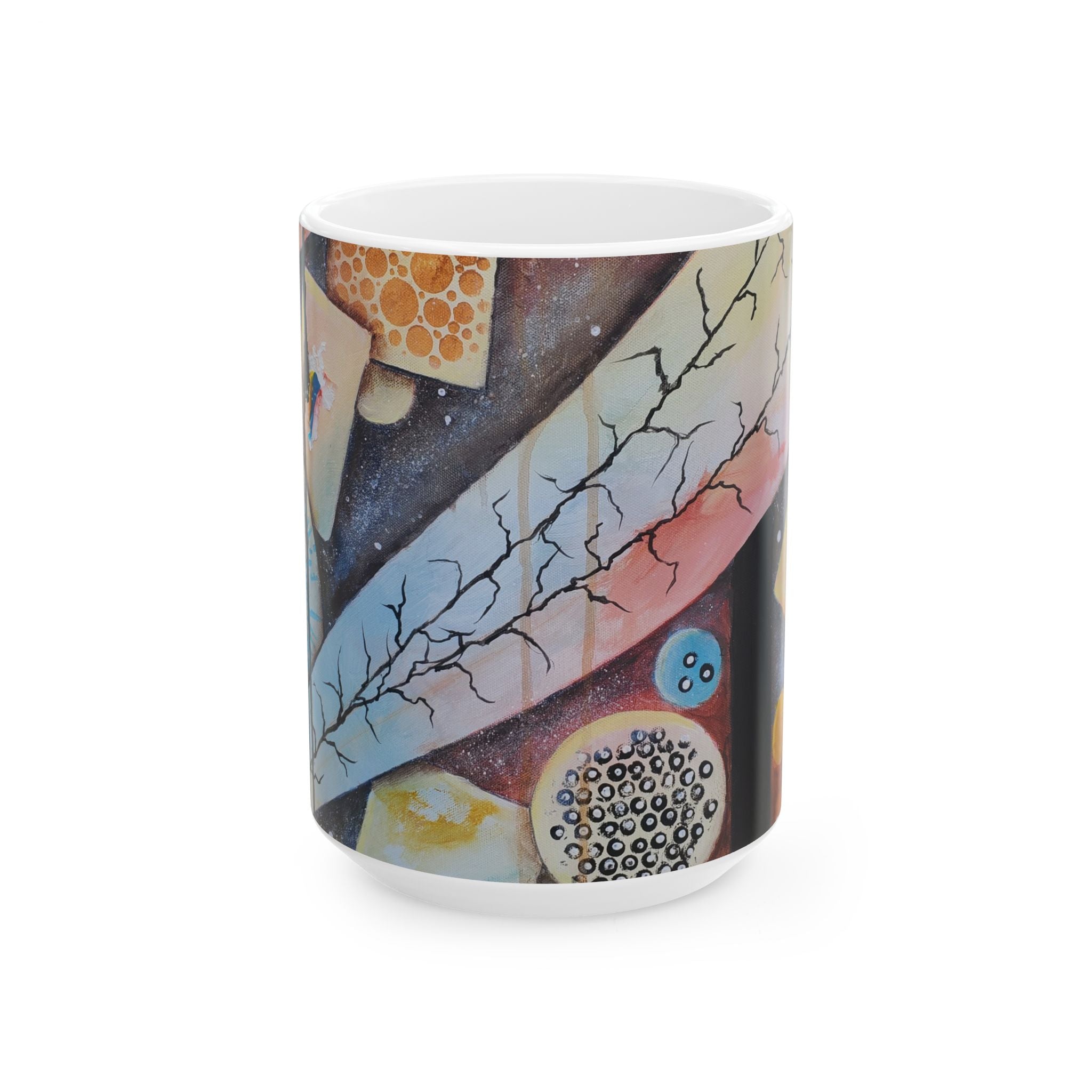 GOLDEN CARTOGRAPHY II- DRIFT OF THE BLUE REALM - Abstract Nature Ceramic Mug (11oz/15oz)