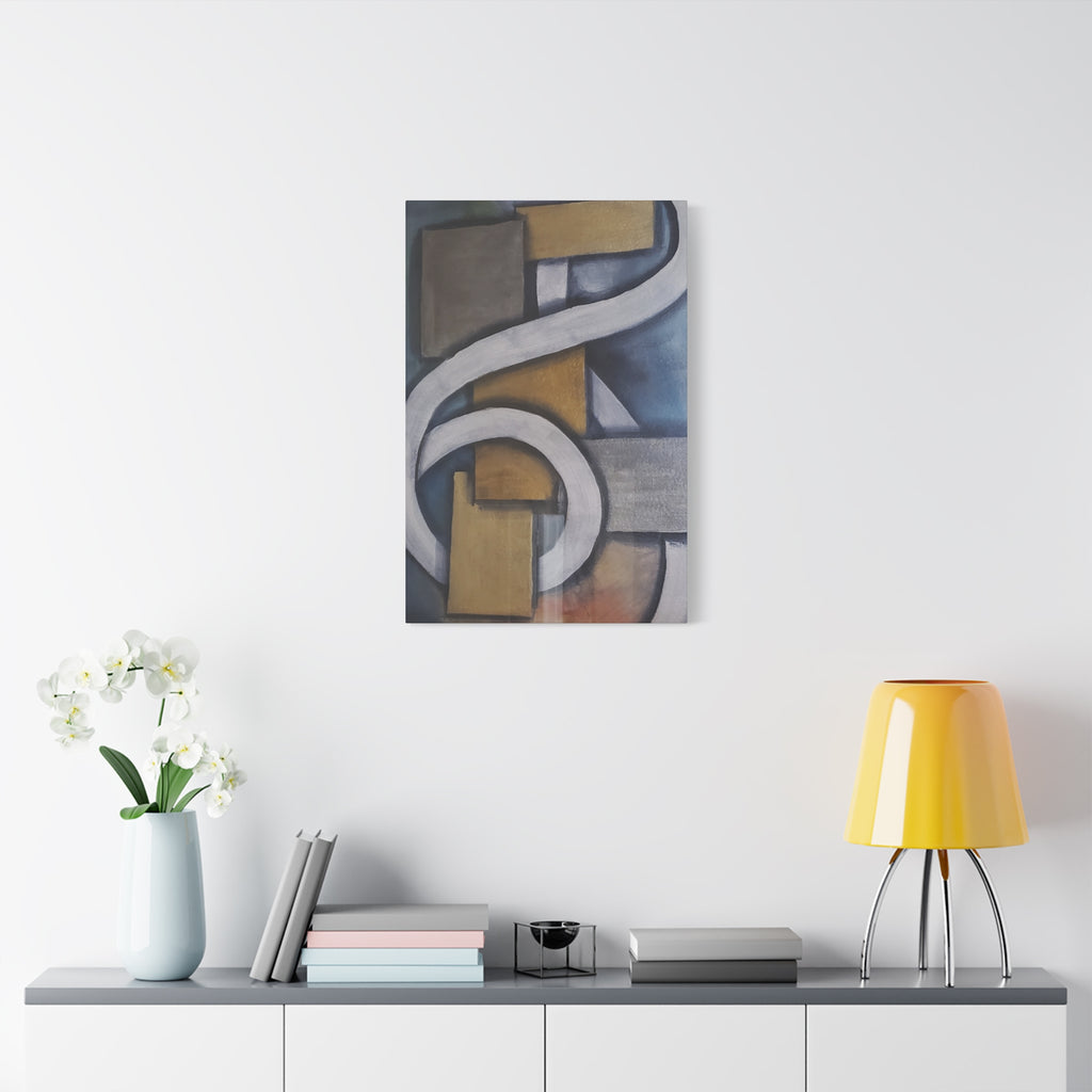 METALIC BLOCKS - Abstract Geometric Matte Canvas Print — Modern Blue & Gold Wall Art