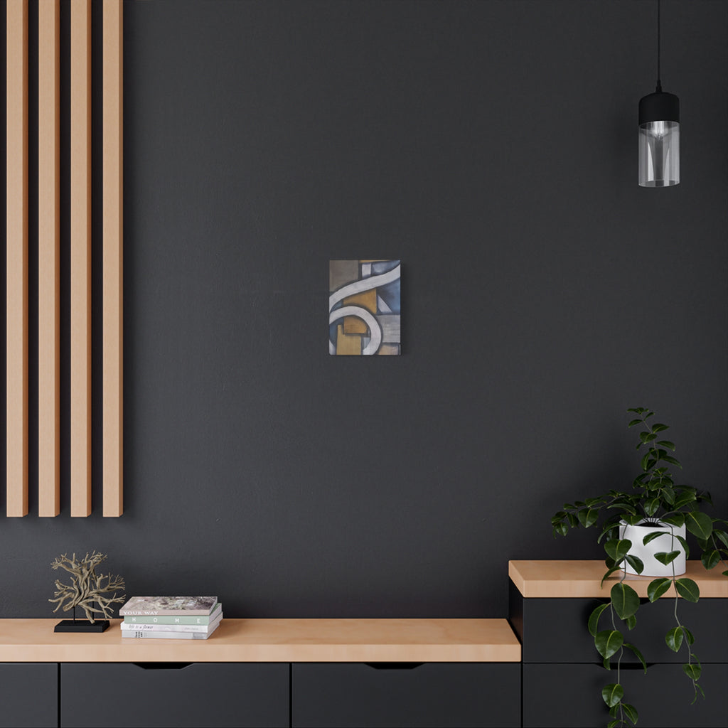 METALIC BLOCKS - Abstract Geometric Matte Canvas Print — Modern Blue & Gold Wall Art