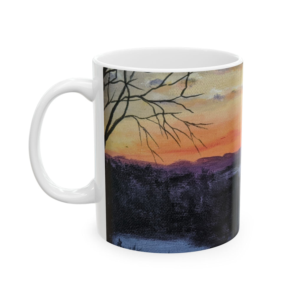 EVENING IN THE SHANDOAH VALLEY - Sunset Landscape Ceramic Mug — Mountain Silhouette Coffee Cup (11oz/15oz)