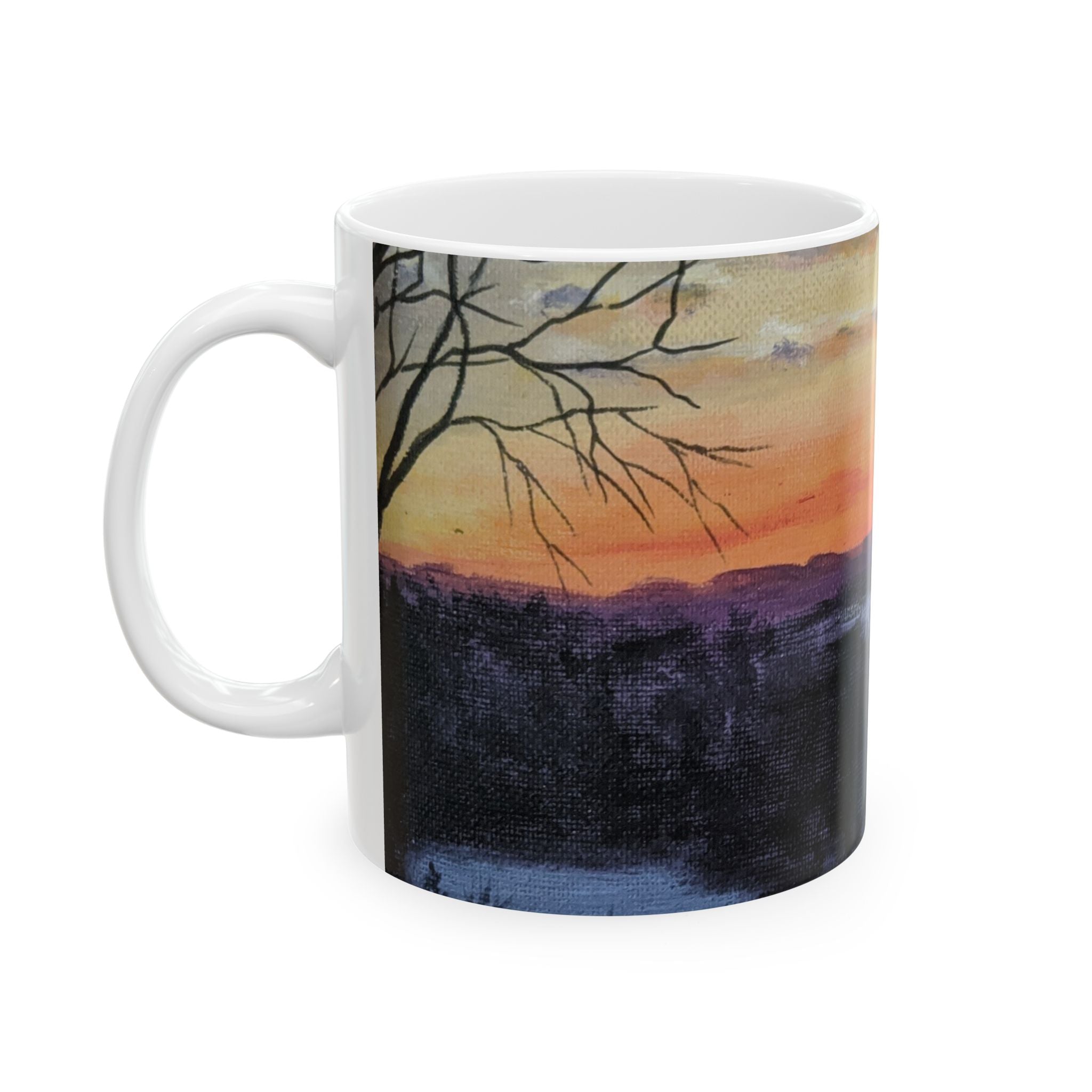 EVENING IN THE SHANDOAH VALLEY - Sunset Landscape Ceramic Mug — Mountain Silhouette Coffee Cup (11oz/15oz)