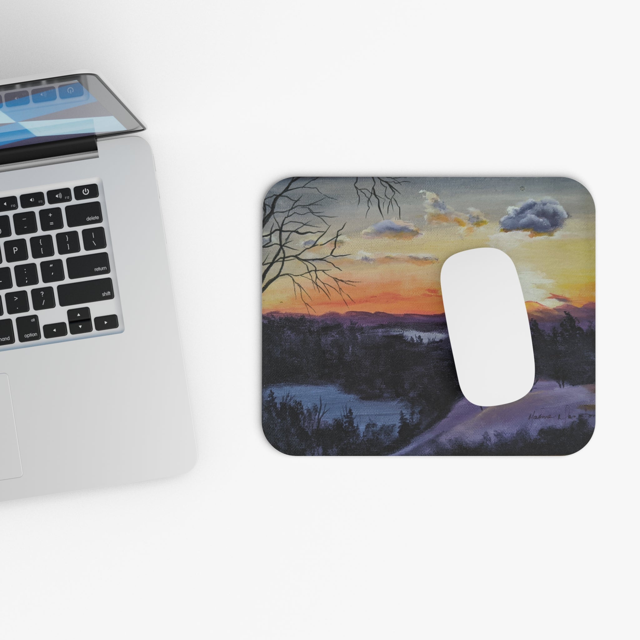 EVENING IN THE SHANDOAH VALLEY - Winter Sunset Landscape Mouse Pad — Snowy Forest Desk Mat