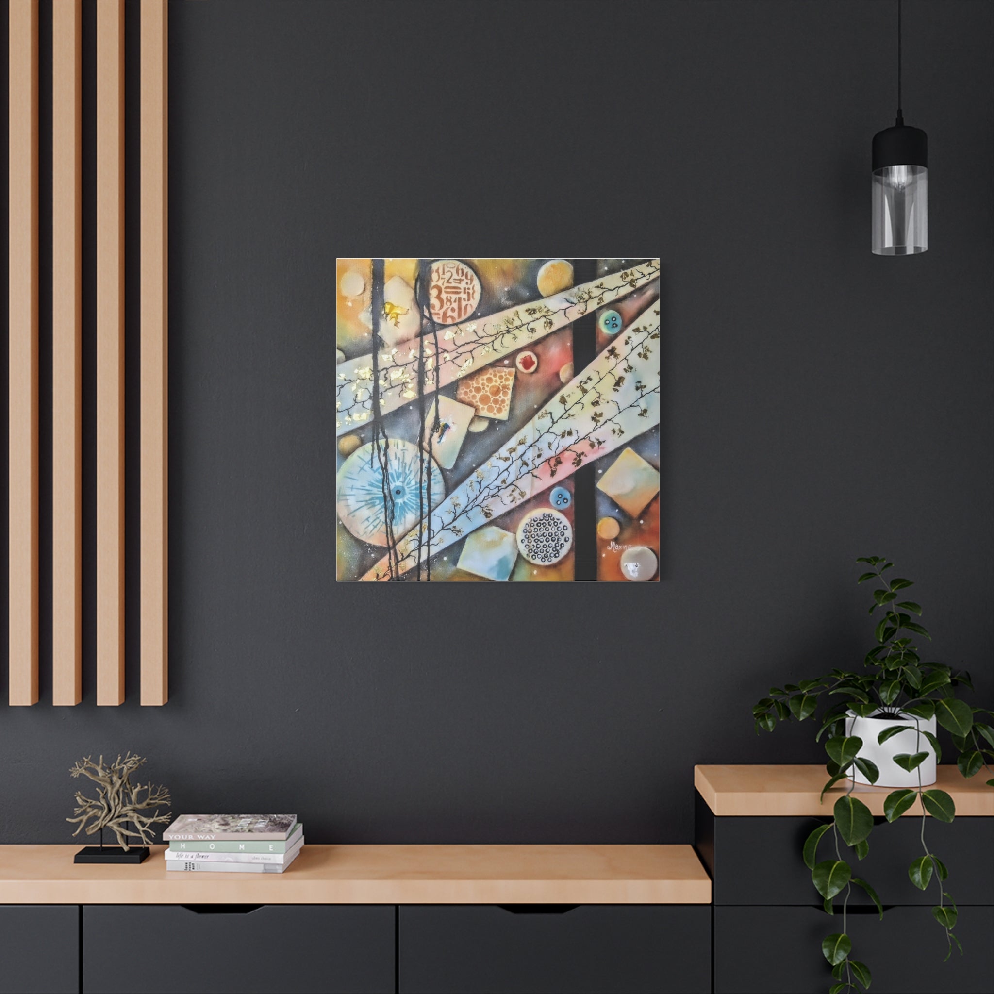 GOLDEN CARTOGRAPHY OF THE UNSEEN - Abstract Botanical Geometry Canvas Print – Modern Stretched Wall Art