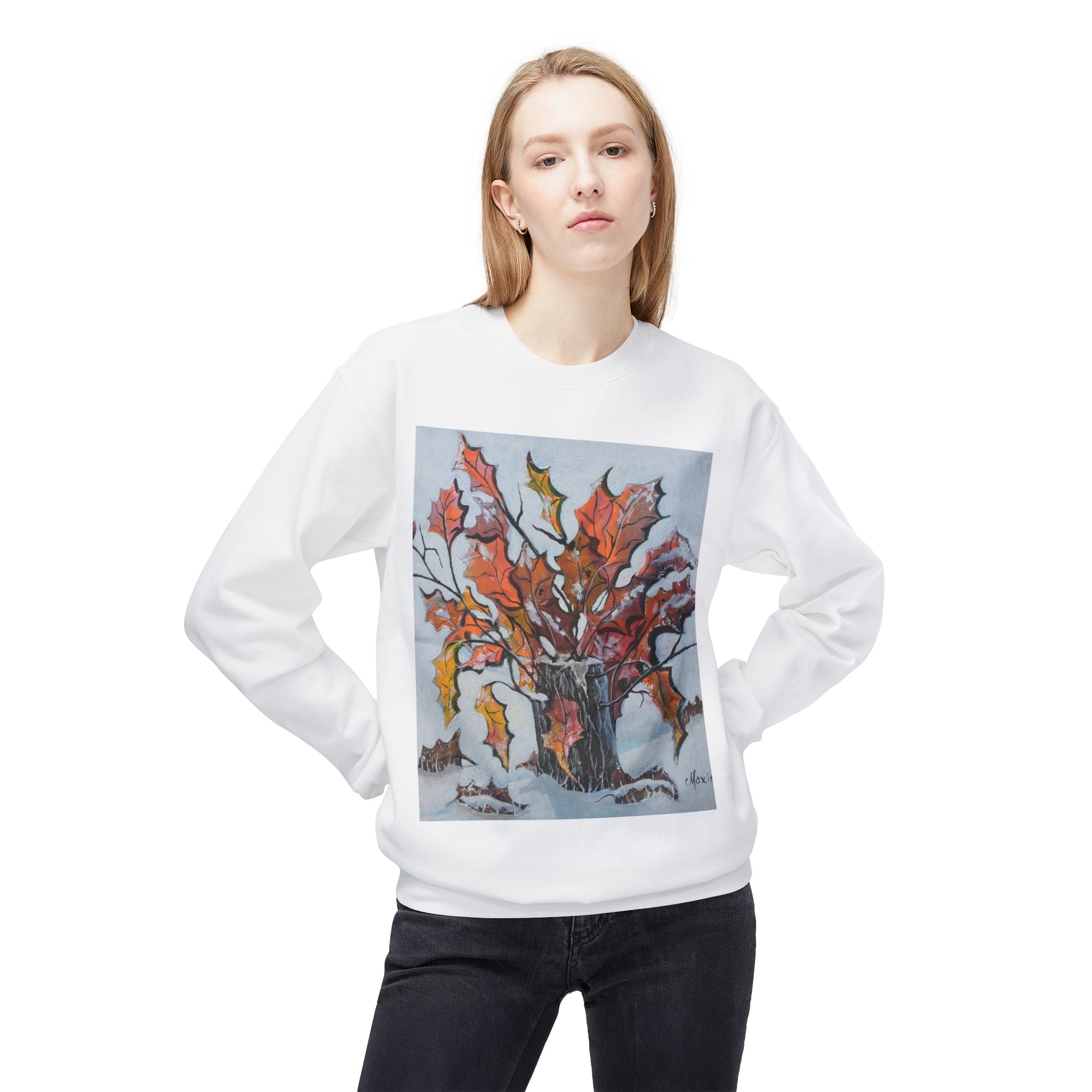 Autumn Leaves Crewneck Sweatshirt — Hand-Painted Fall Bouquet Design