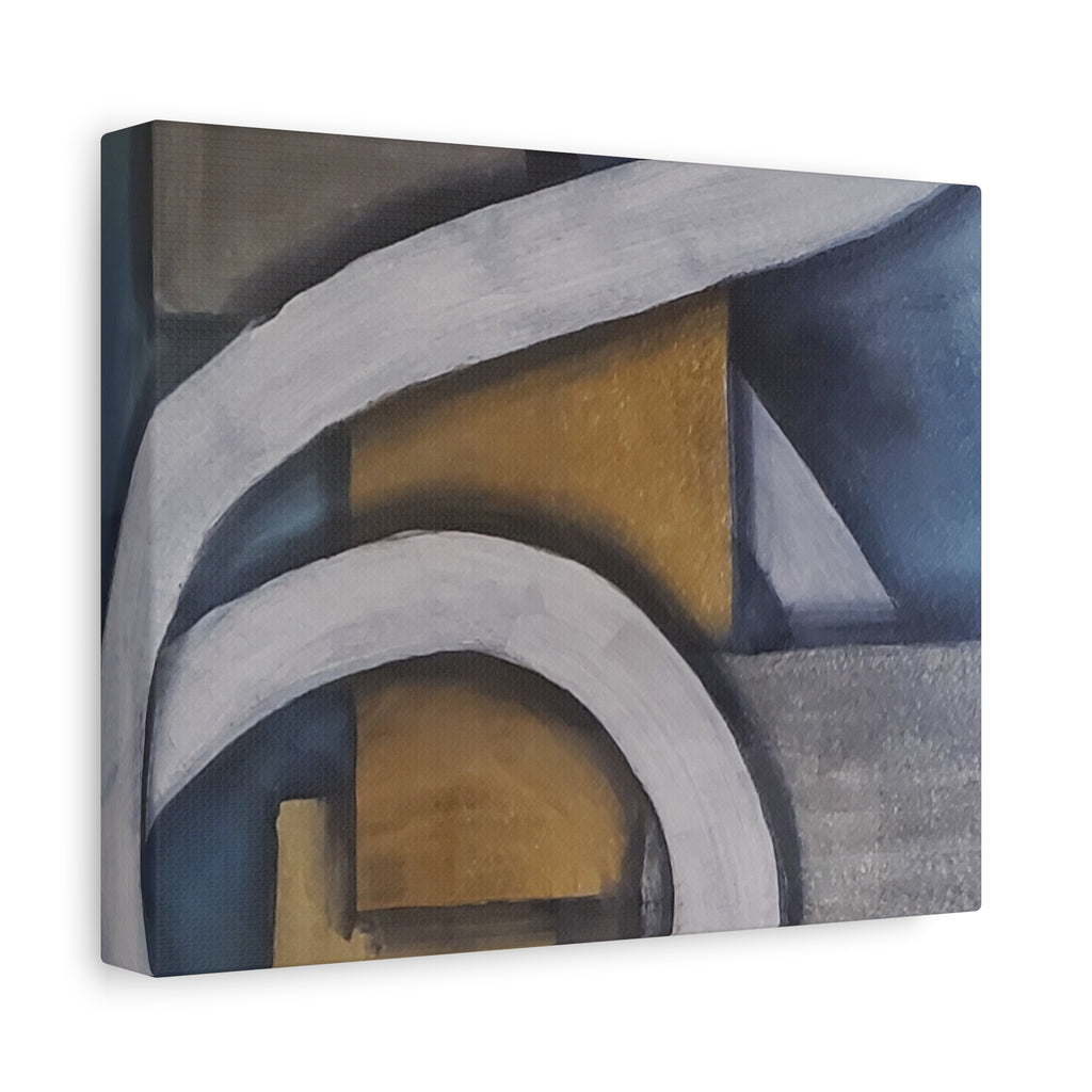 METALIC BLOCKS - Abstract Geometric Matte Canvas Print — Modern Blue & Gold Wall Art