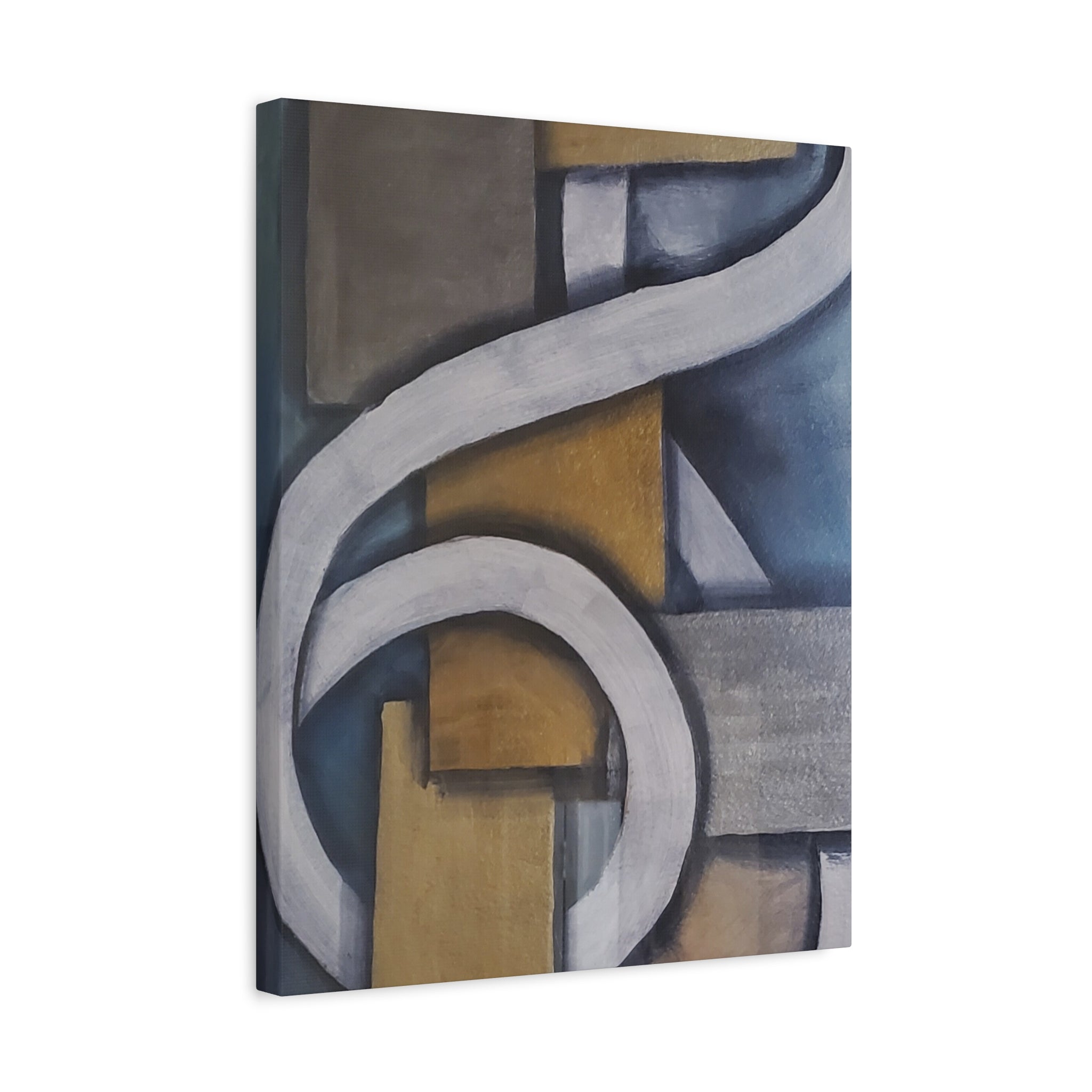 METALIC BLOCKS - Abstract Geometric Matte Canvas Print — Modern Blue & Gold Wall Art