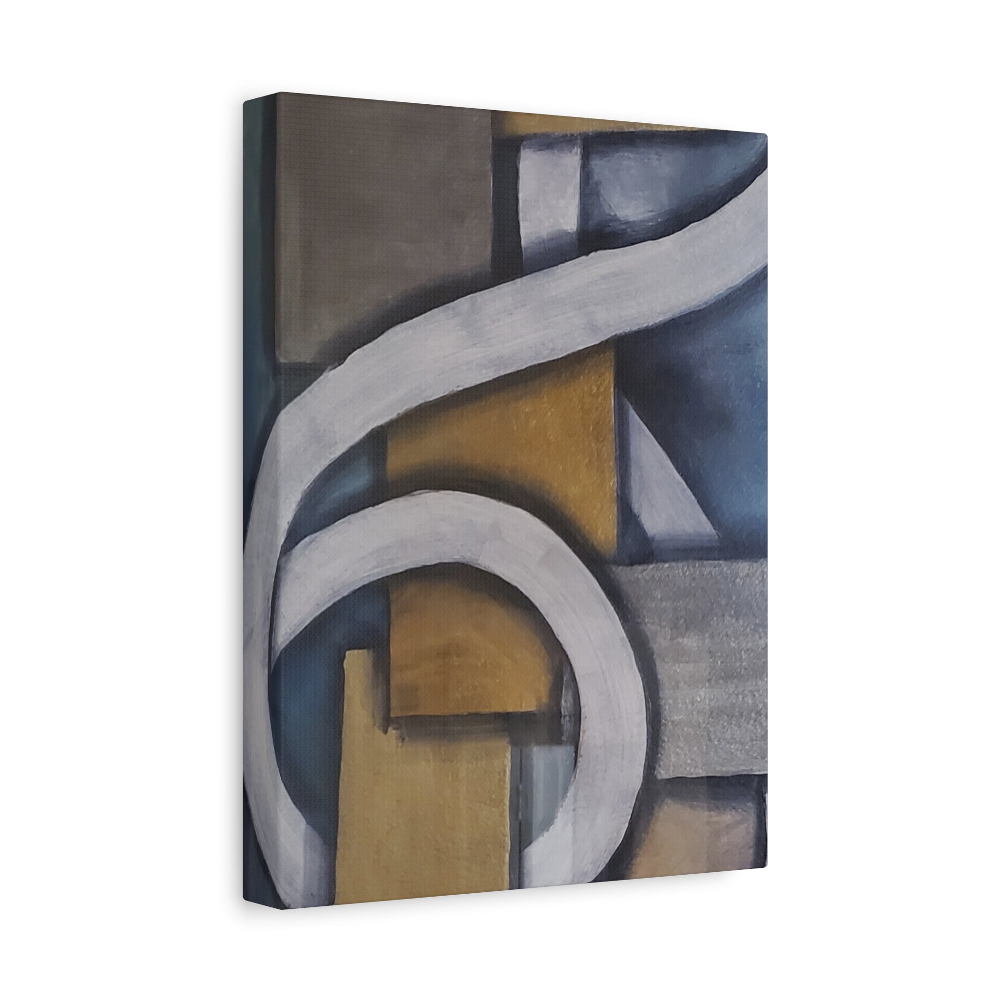 METALIC BLOCKS - Abstract Geometric Matte Canvas Print — Modern Blue & Gold Wall Art