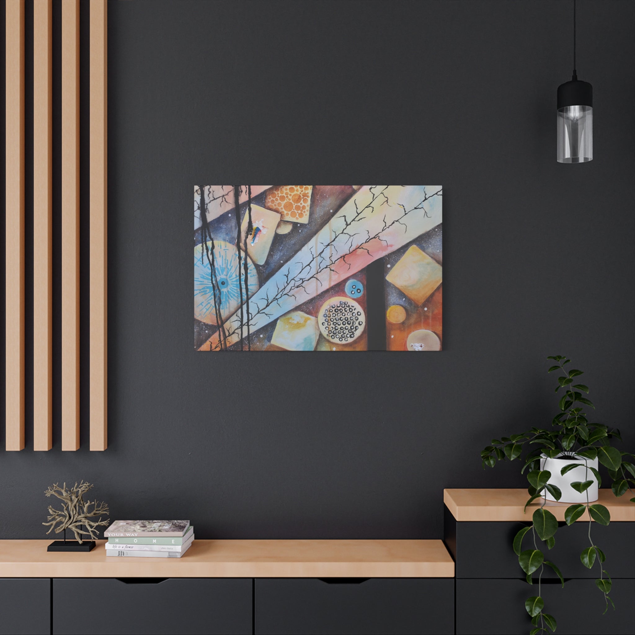 GOLDEN CARTOGRAPHY - DRIFT OF THE BLUE REALM - Abstract Cosmic Geometry Matte Canvas Print - Stretched 1.25"
