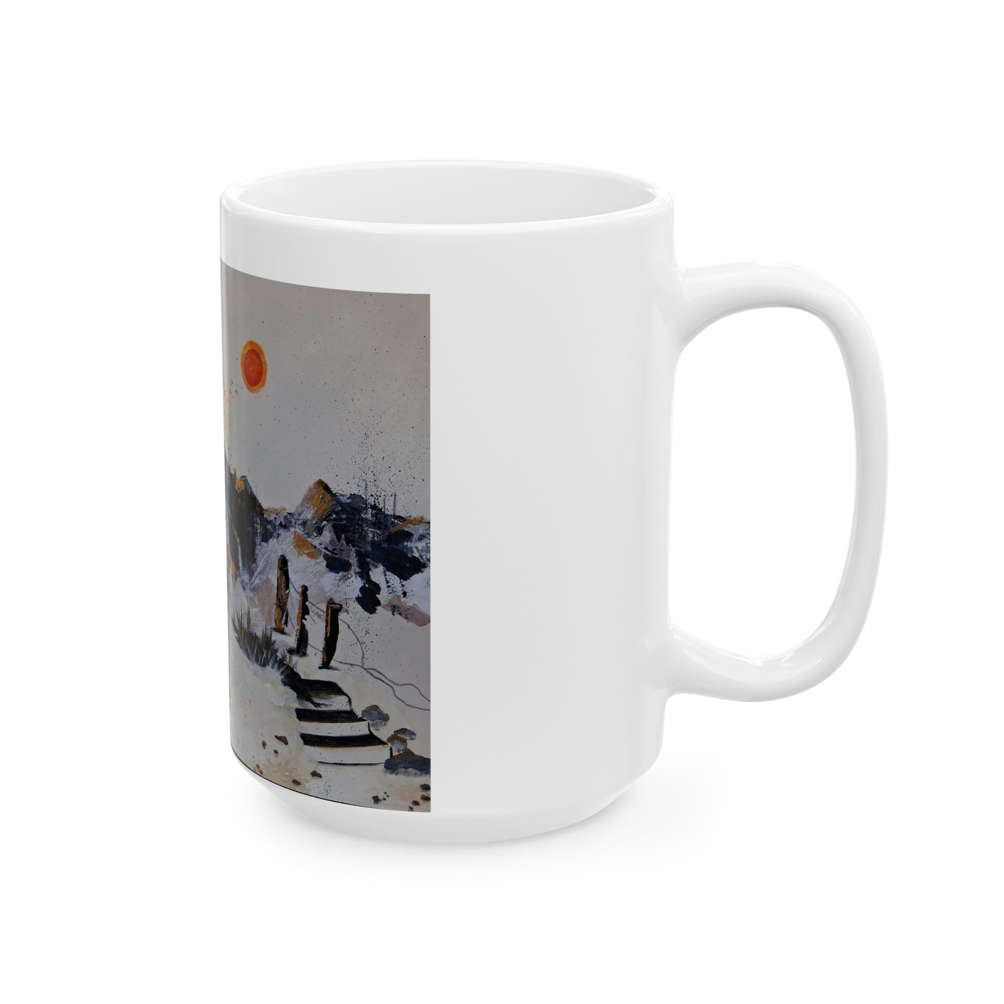 WHAT'S OVER THE RIDGE - Abstract Mountain Landscape Ceramic Mug — Minimalist Art Coffee Cup (11oz, 15oz)