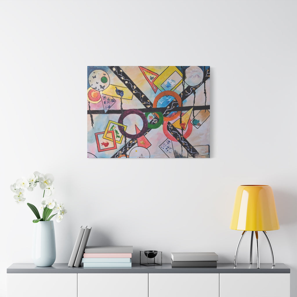 SERCHING FOR GREATNESS - Abstract Geometric Canvas Print — Colorful Rings & Cards Matte Stretched Wall Art