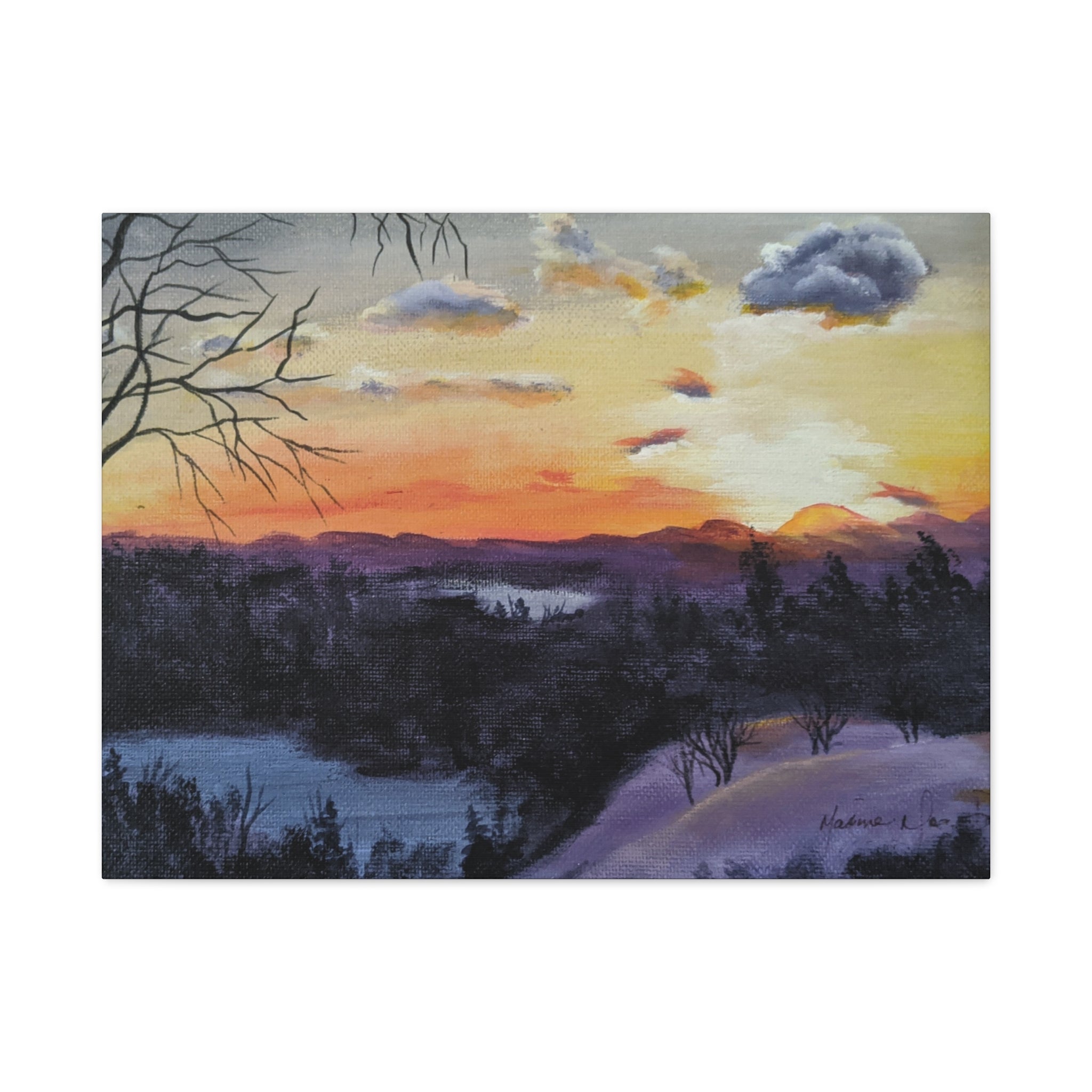 EVENING IN THE SHANDOAH VALLY - Sunset Winter Landscape Canvas Print — Matte Stretched Wall Art