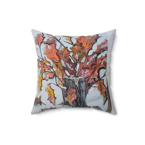Autumn Branches Square Pillow — Watercolor Fall Leaves Decorative Throw Pillow