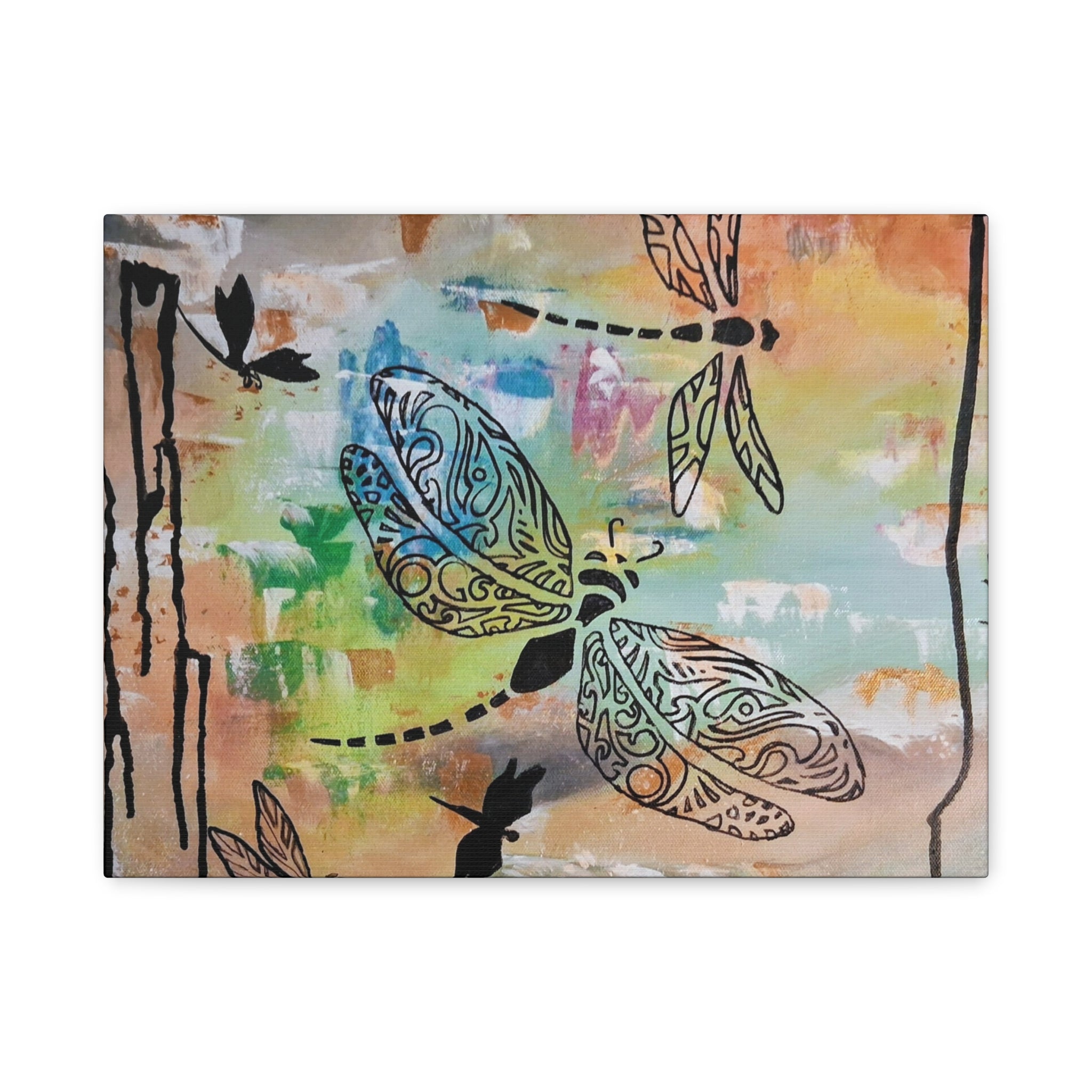Dragonfly Wall Art Canvas — Colorful Boho Stretched Canvas Print