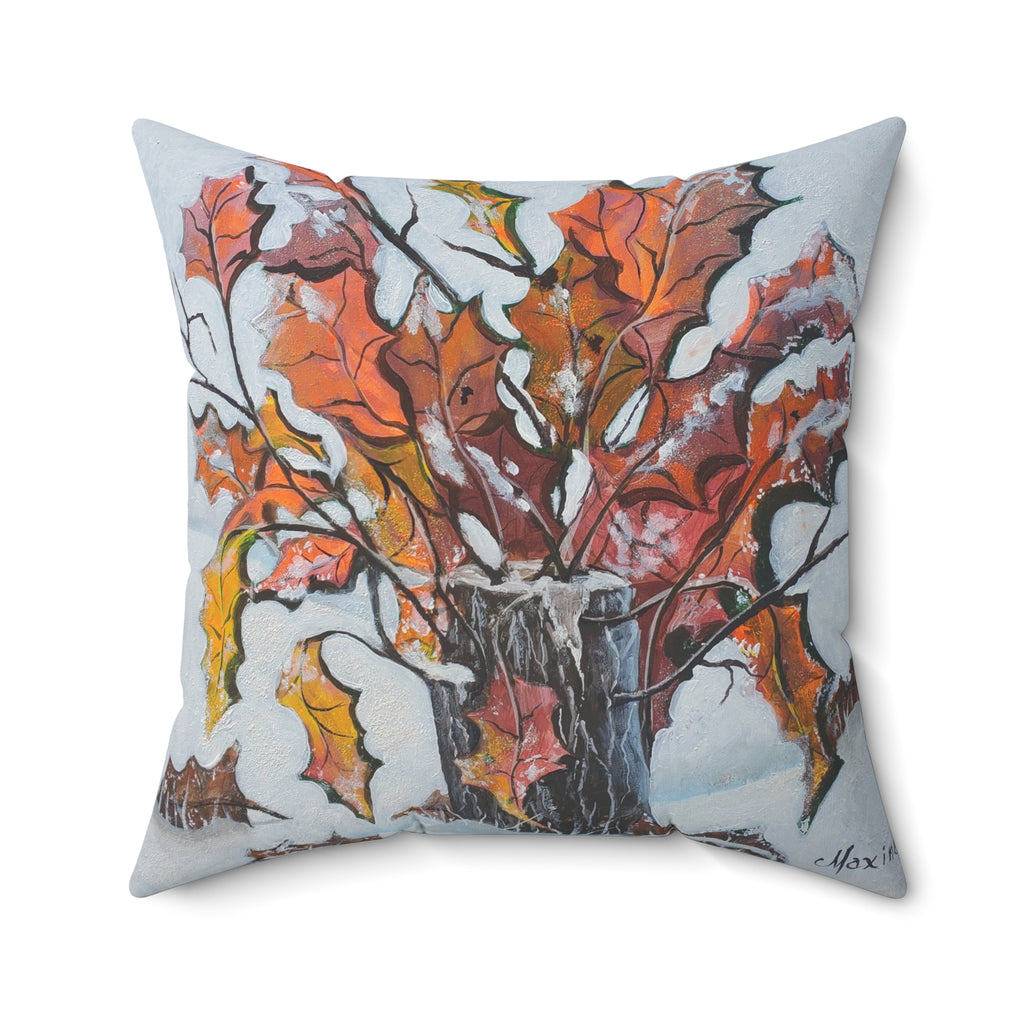 Autumn Branches Square Pillow — Watercolor Fall Leaves Decorative Throw Pillow