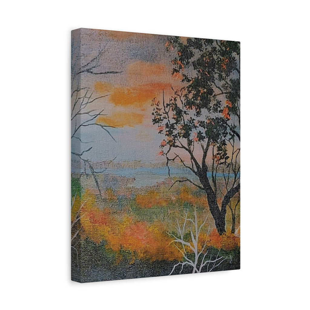 EVENING NEAR THE HUDSON RIVER - Sunset Landscape Canvas Print — Seaside Tree Matte Stretched Wall Art