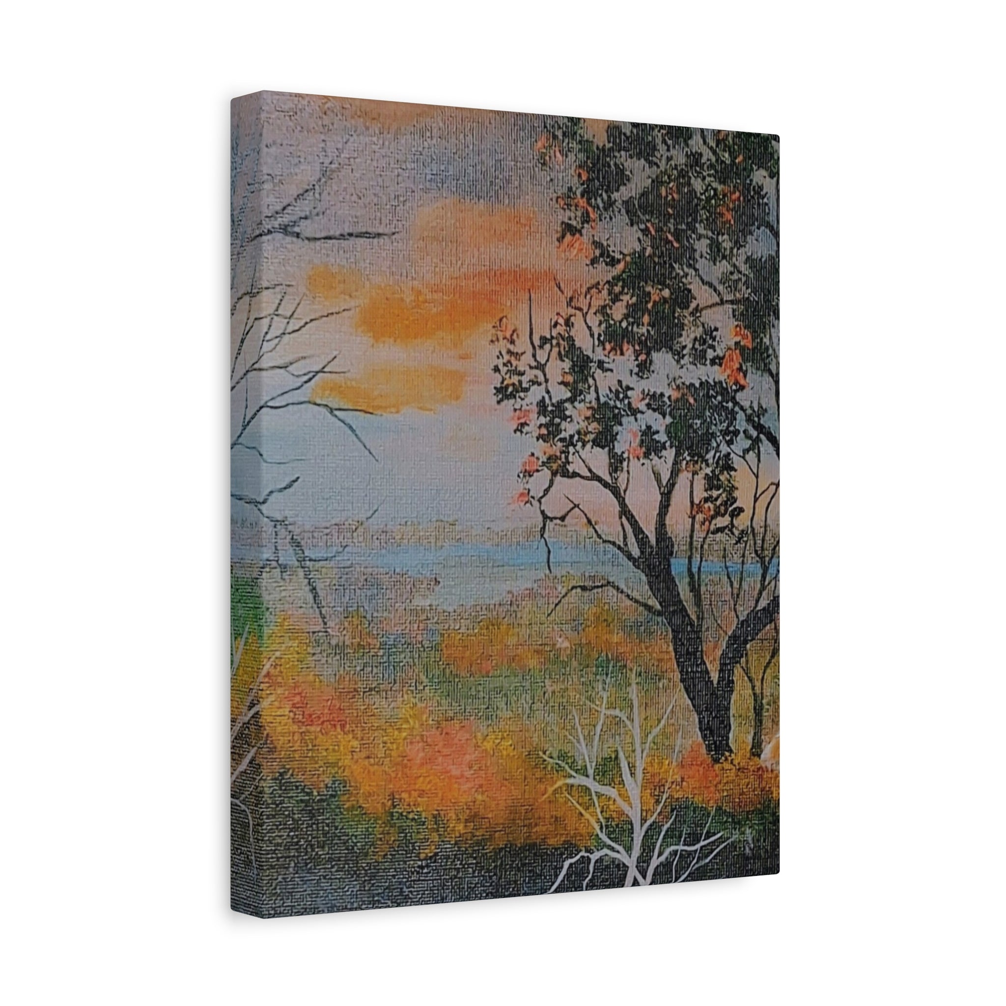 EVENING NEAR THE HUDSON RIVER - Sunset Landscape Canvas Print — Seaside Tree Matte Stretched Wall Art