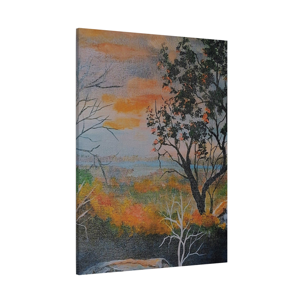 EVENING NEAR THE HUDSON RIVER - Sunset Landscape Canvas Print — Seaside Tree Matte Stretched Wall Art
